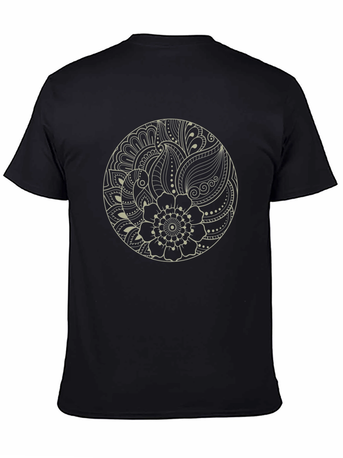 Mens Black Tee with Mandala Floral Design