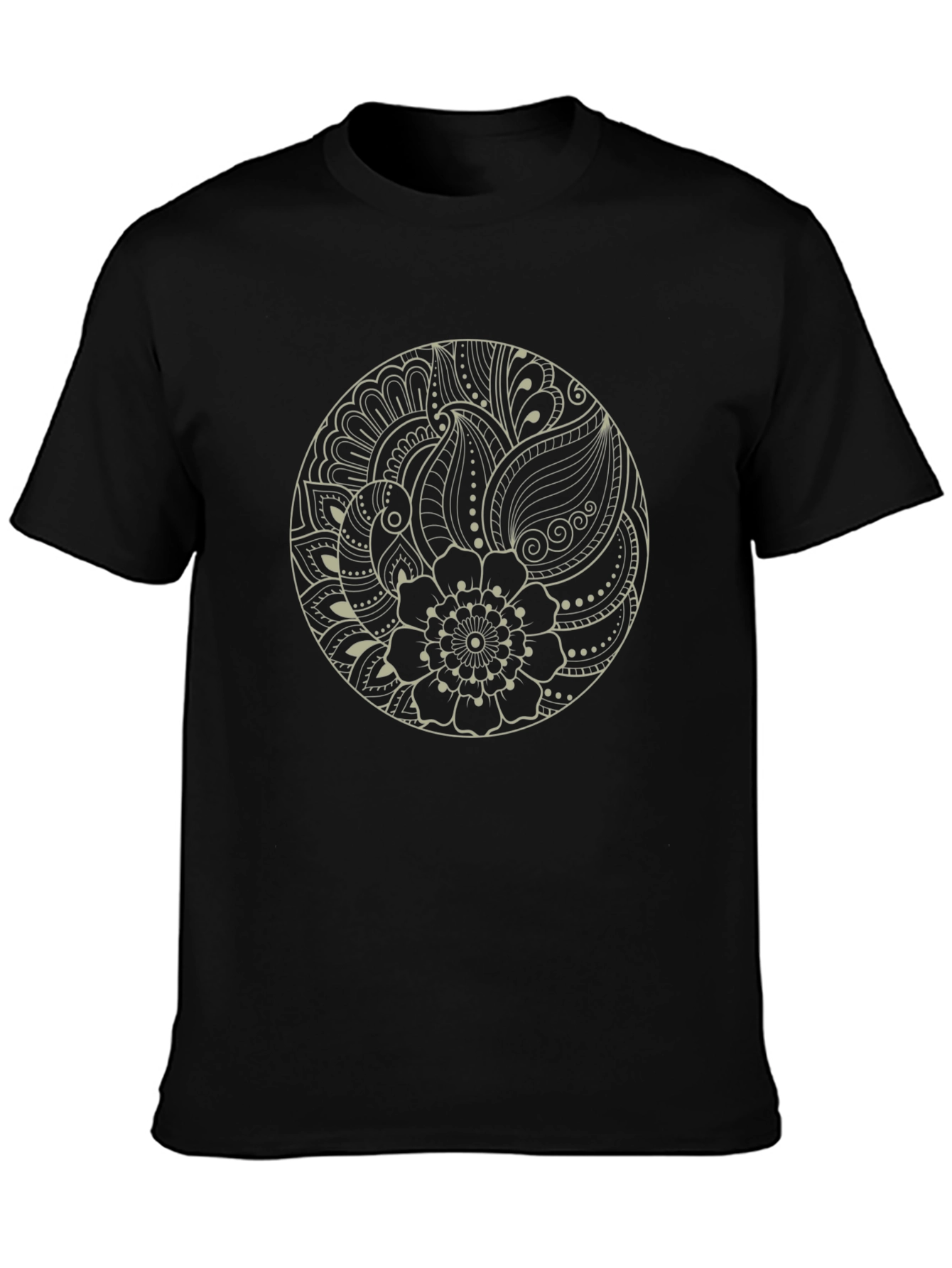 Mens Black Tee with Mandala Floral Design