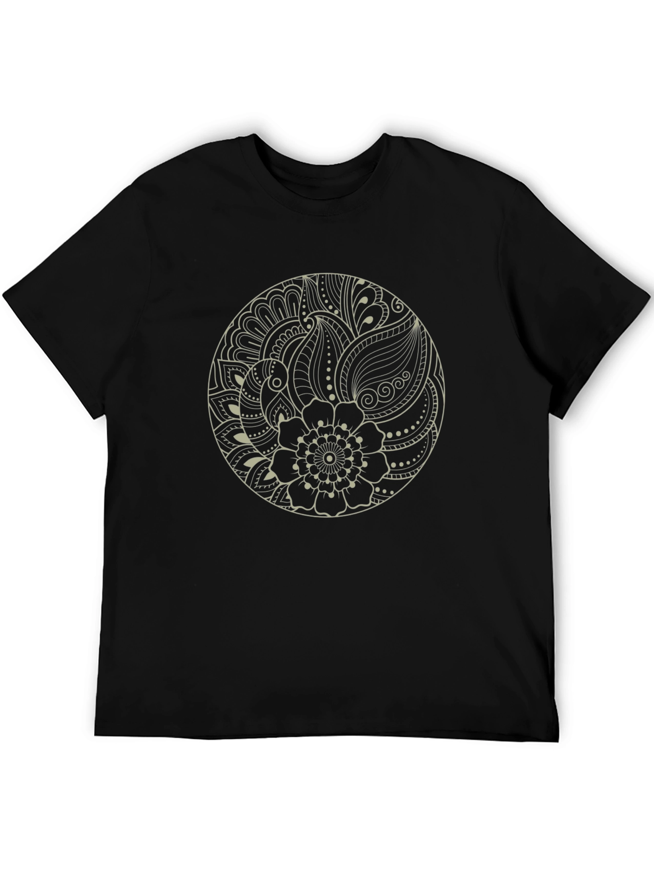 Mens Black Tee with Mandala Floral Design
