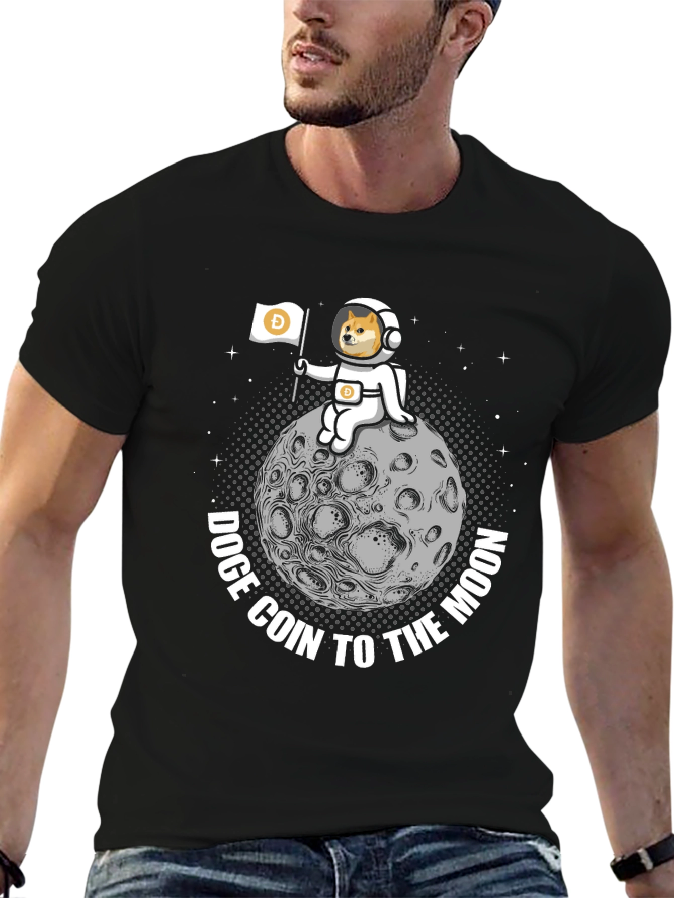 Doge Coin to the Moon Graphic Tee - Black