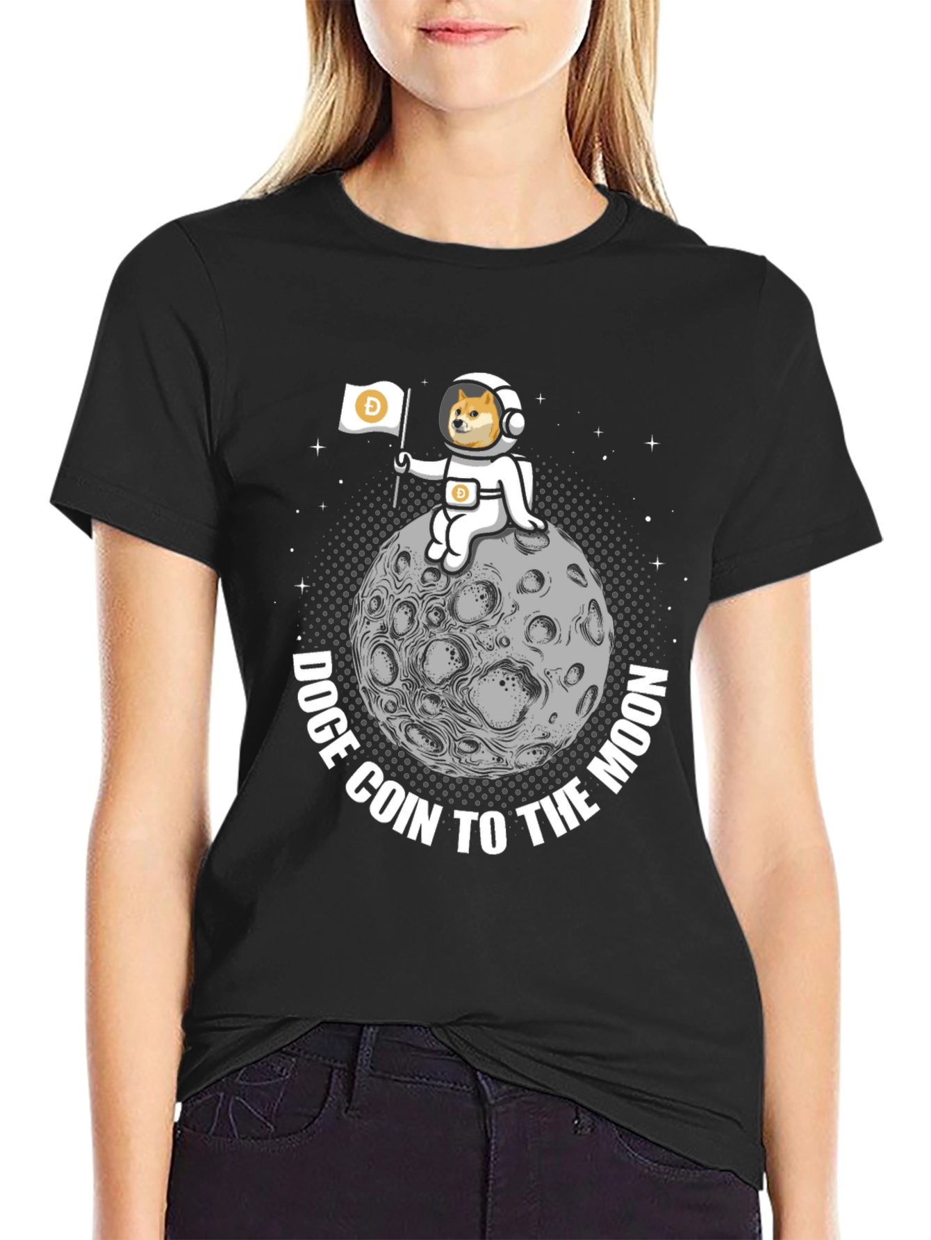 Doge Coin to the Moon Graphic Tee - Black