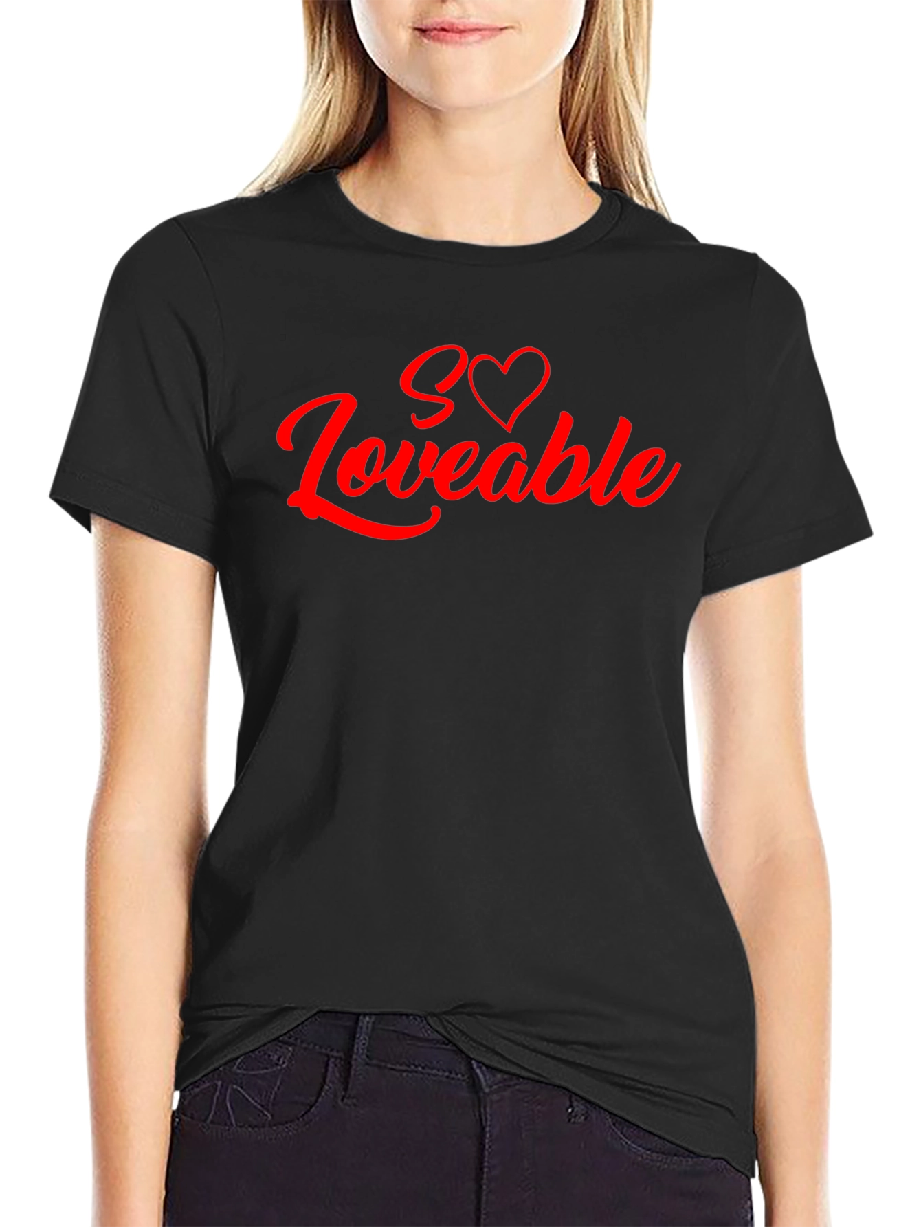 Loveable Graphic Tee - Black Cotton Blend Shirt