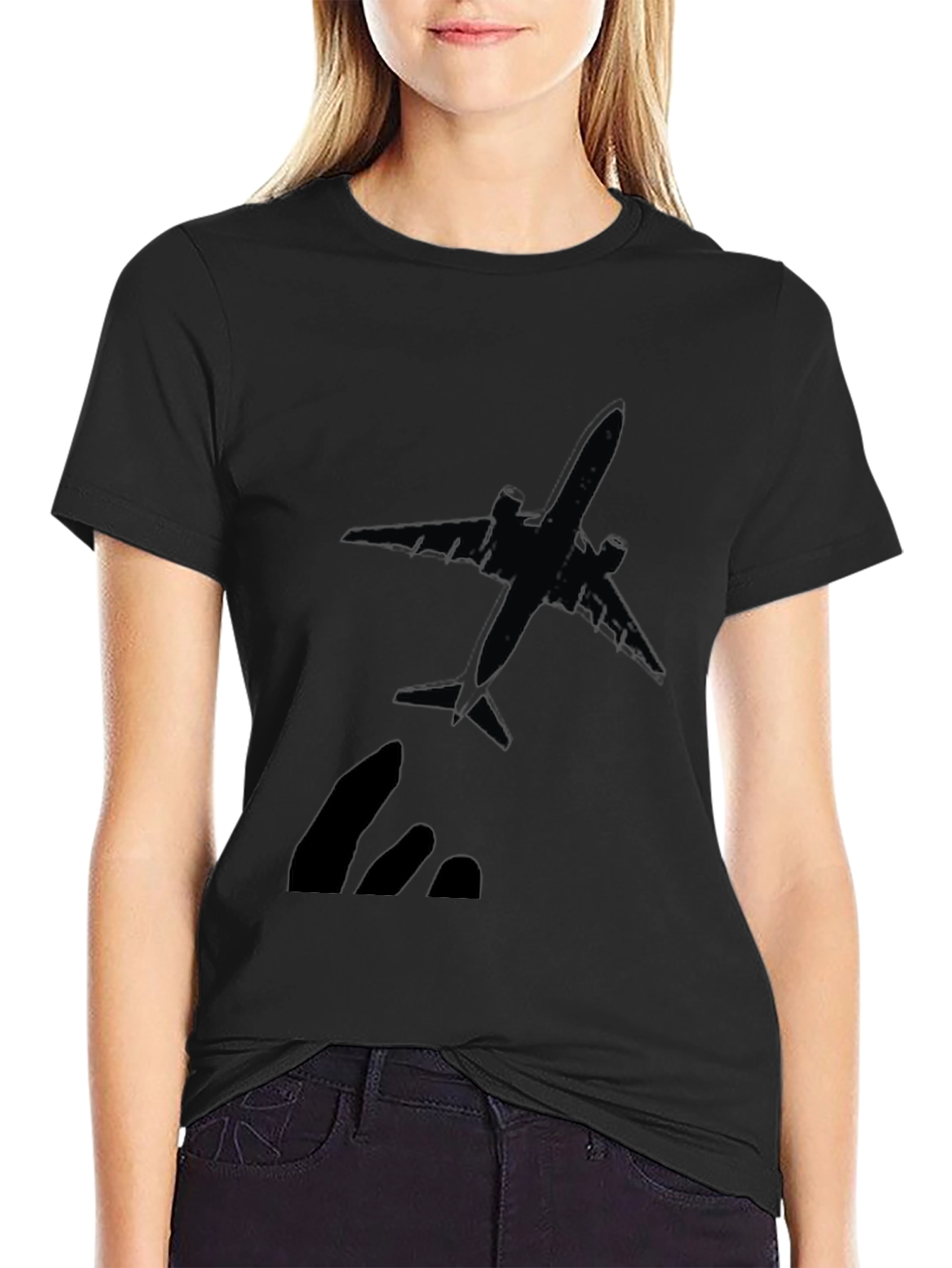 Airplane Graphic T-Shirt - Black Crew Neck Tee