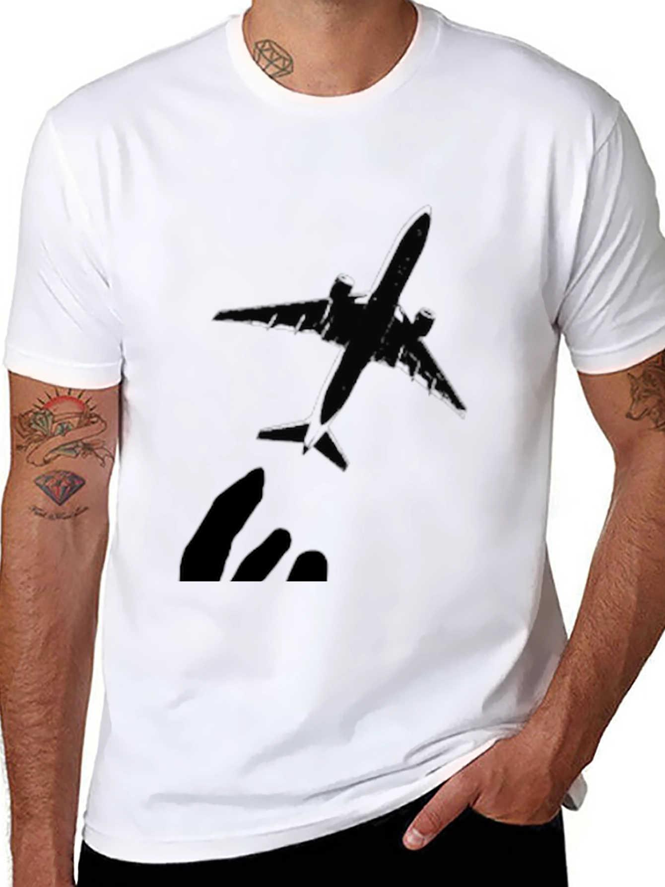 Airplane Graphic T-Shirt - Black Crew Neck Tee