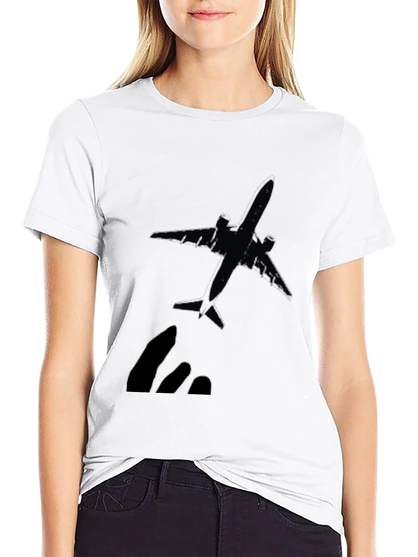 Airplane Graphic T-Shirt - Black Crew Neck Tee