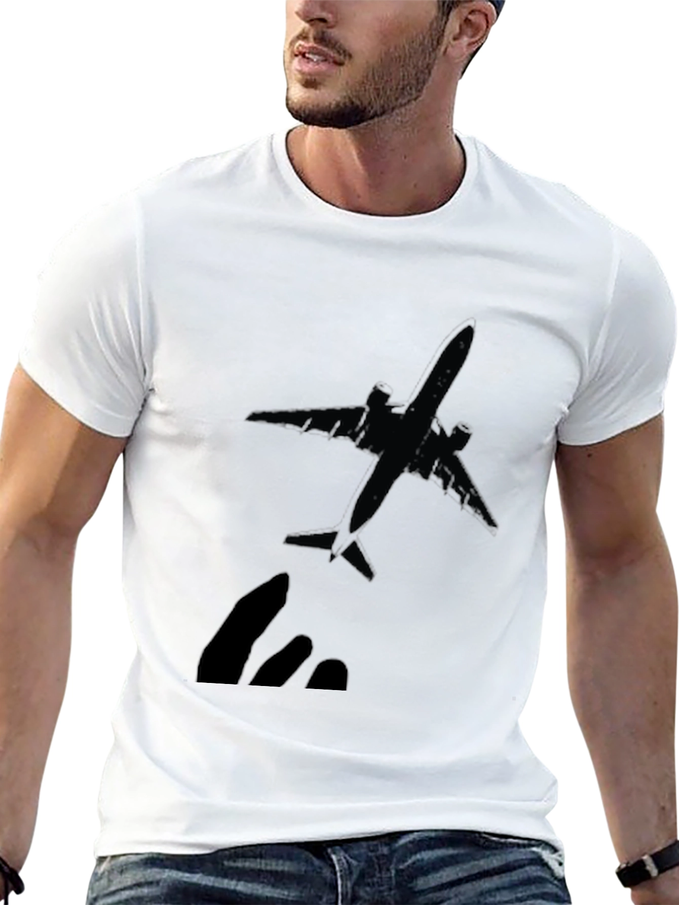 Airplane Graphic T-Shirt - Black Crew Neck Tee