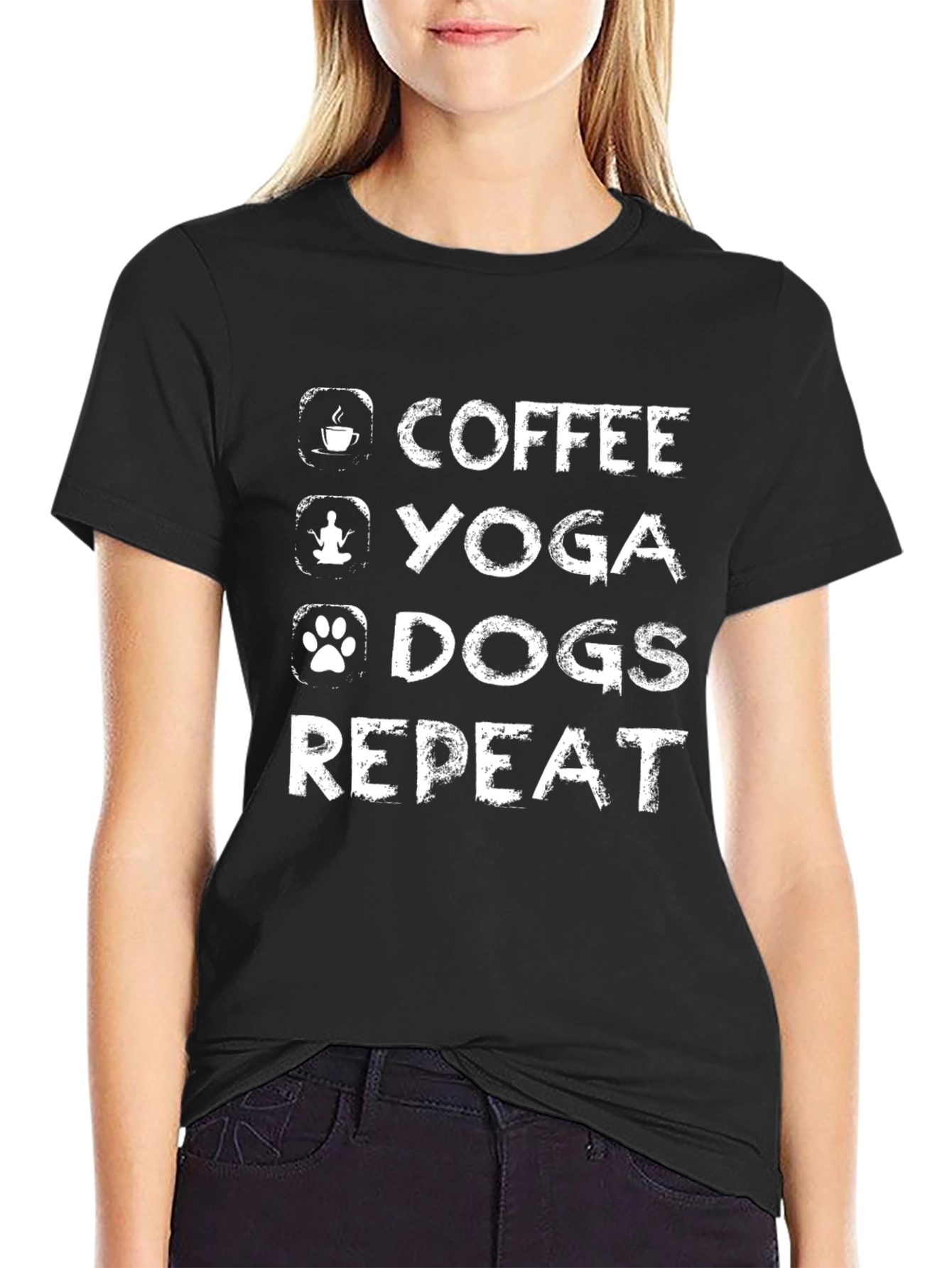 Coffee Yoga Dogs Repeat Graphic T-Shirt