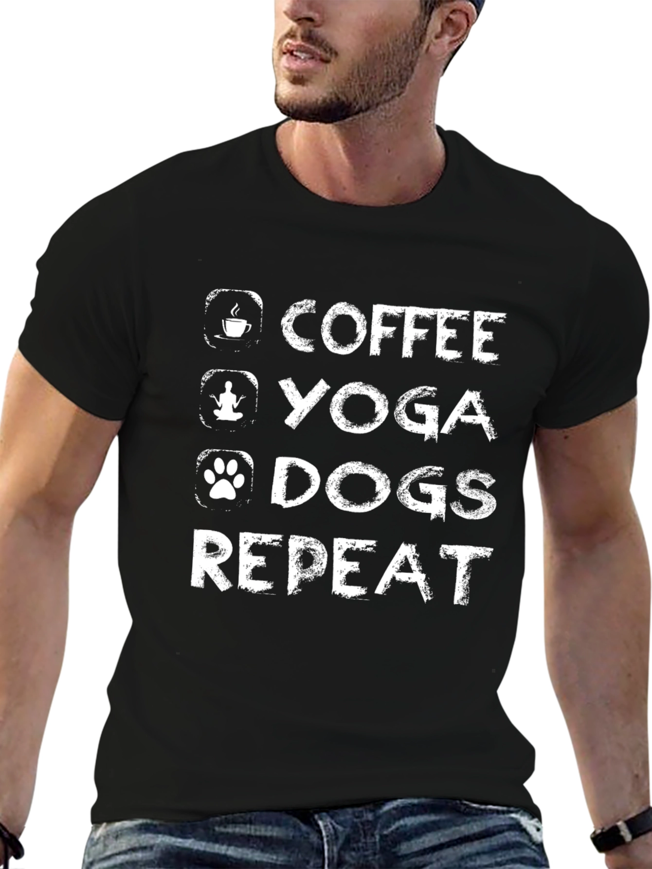Coffee Yoga Dogs Repeat Graphic T-Shirt