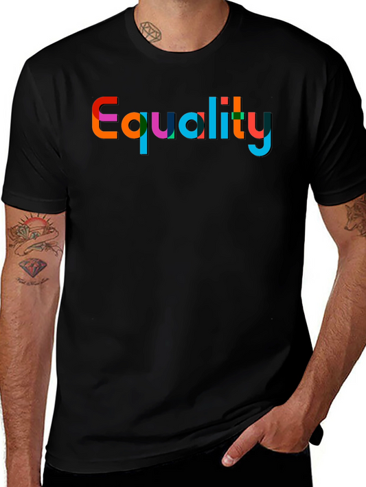 Equality T-Shirt - Colorful Word Design on Black Tee