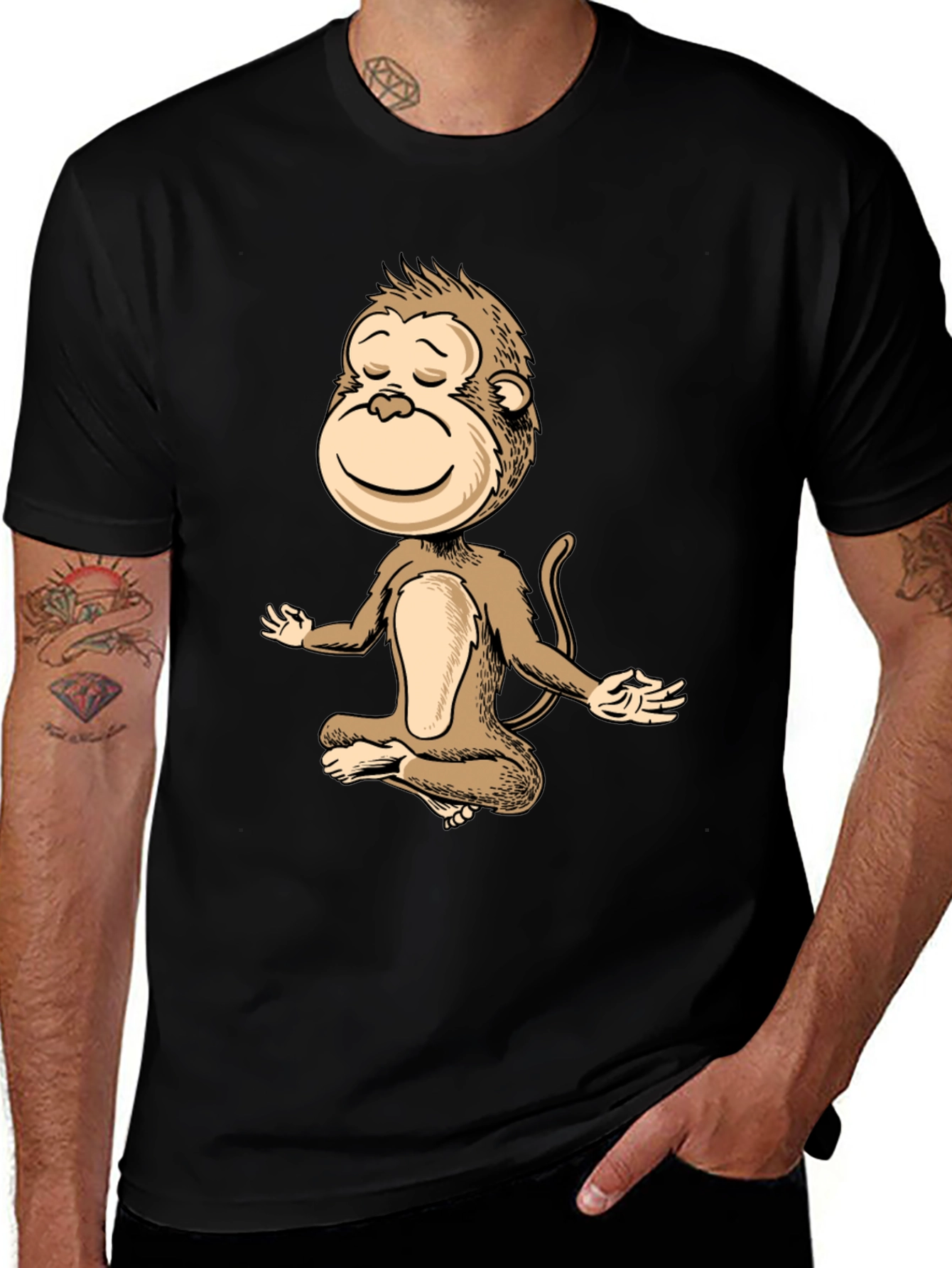 Zen Monkey Black T-Shirt - Meditating Primate