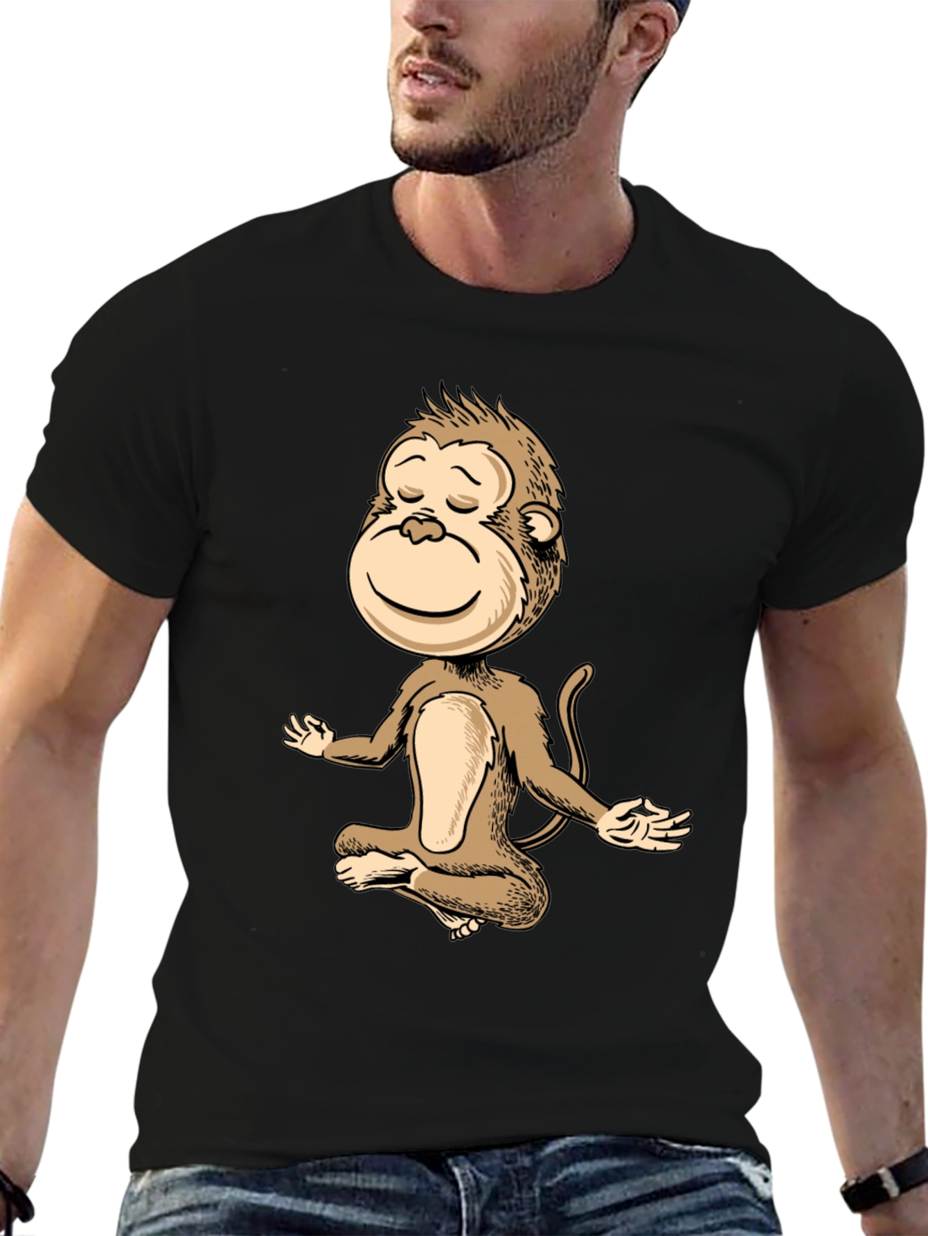 Zen Monkey Black T-Shirt - Meditating Primate