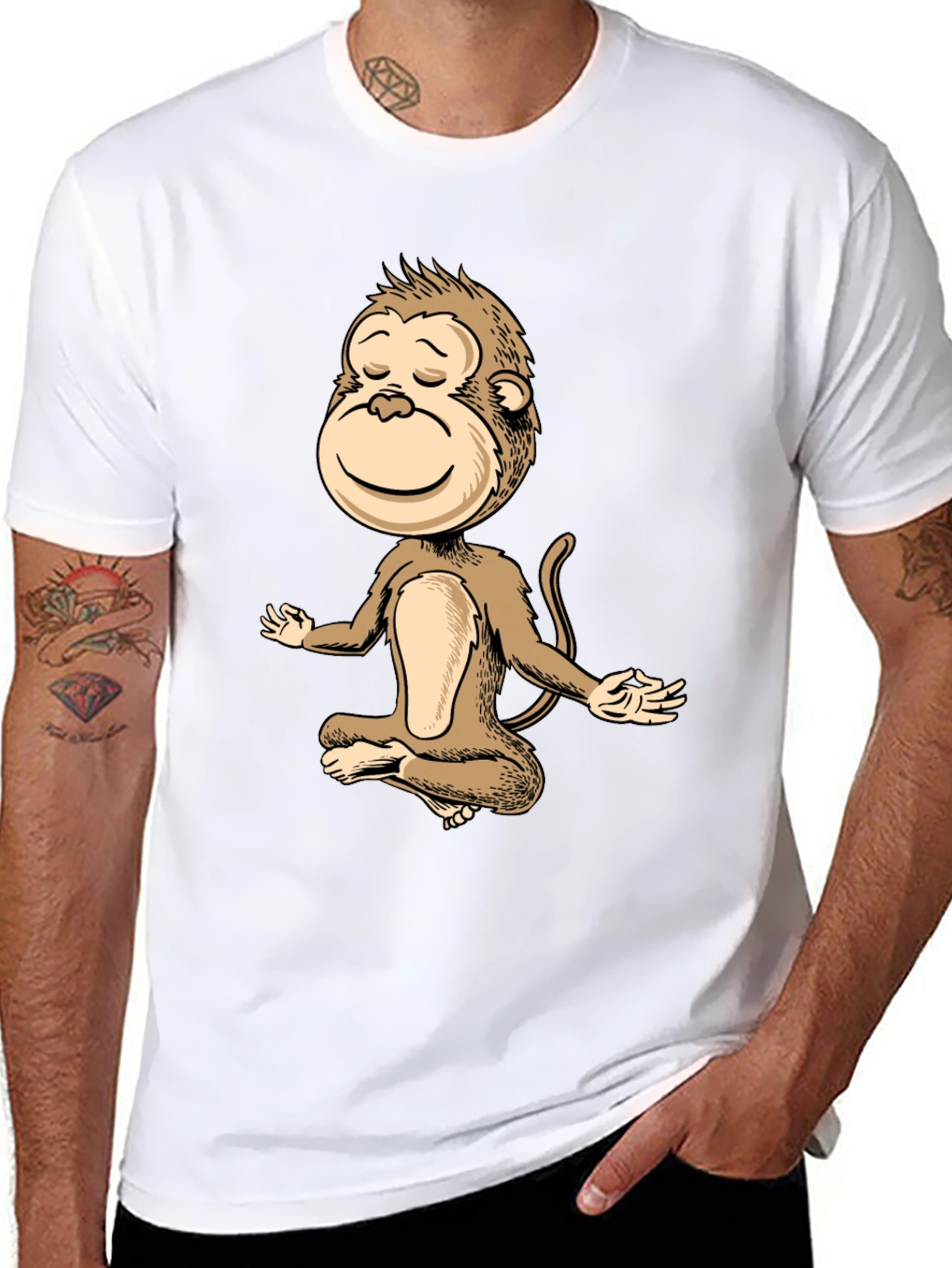 Zen Monkey Black T-Shirt - Meditating Primate