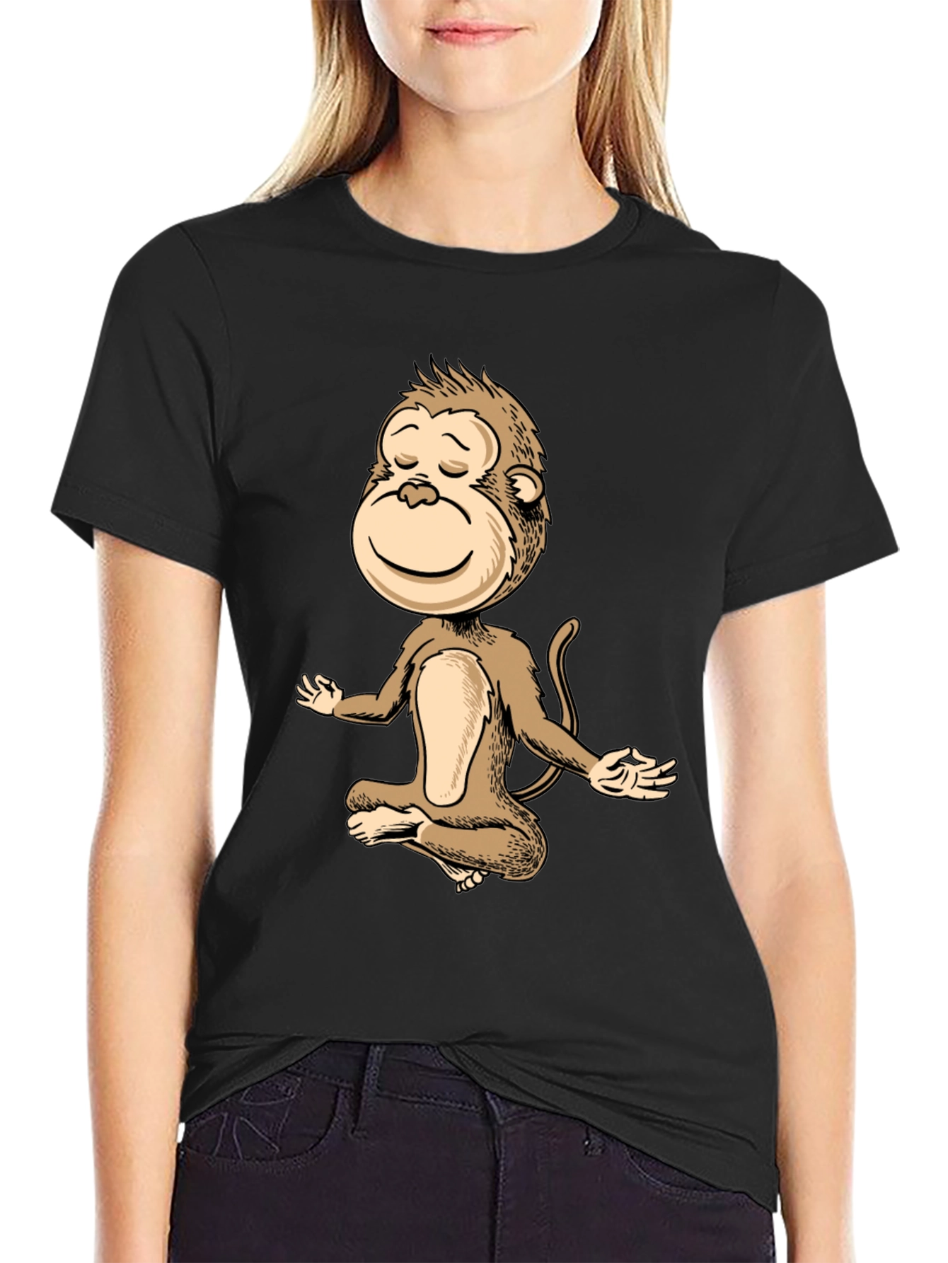 Zen Monkey Black T-Shirt - Meditating Primate