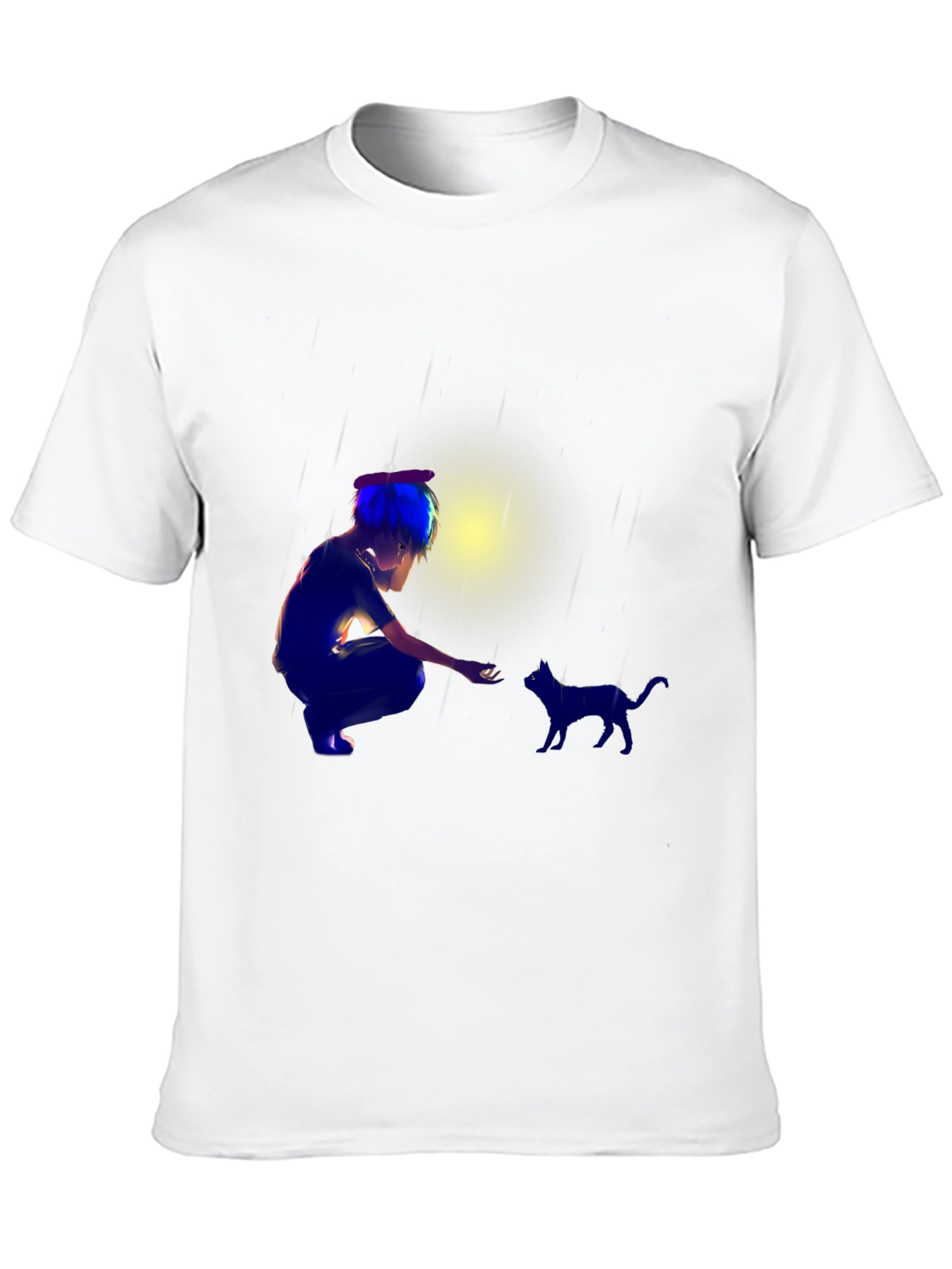Anime Boy & Cat Black T-Shirt