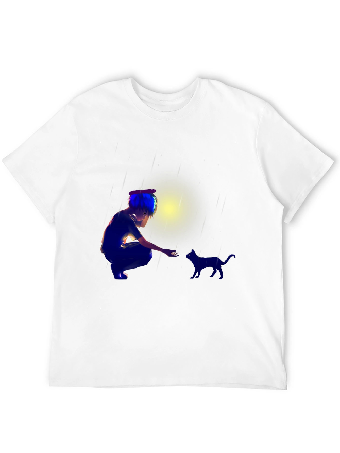 Anime Boy & Cat Black T-Shirt