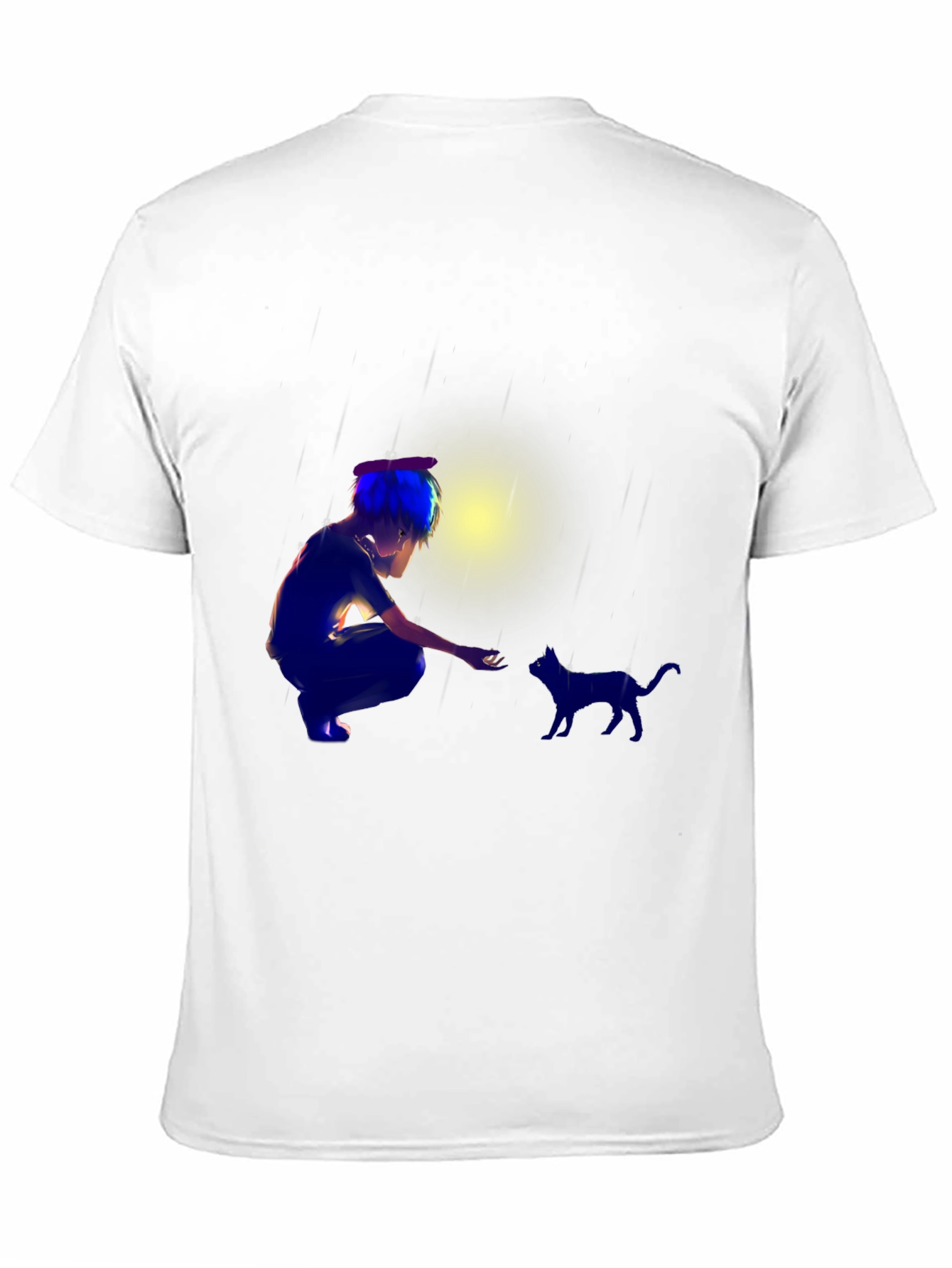 Anime Boy & Cat Black T-Shirt