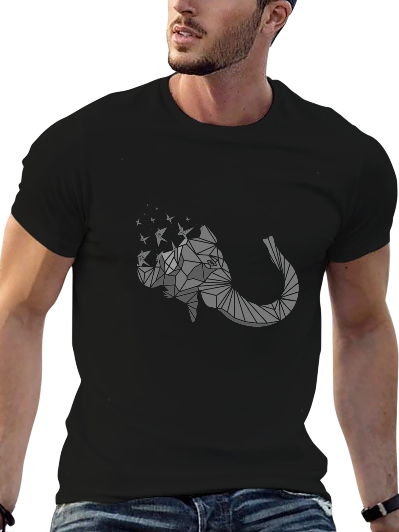 Geometric Elephant Graphic Print Black T-Shirt