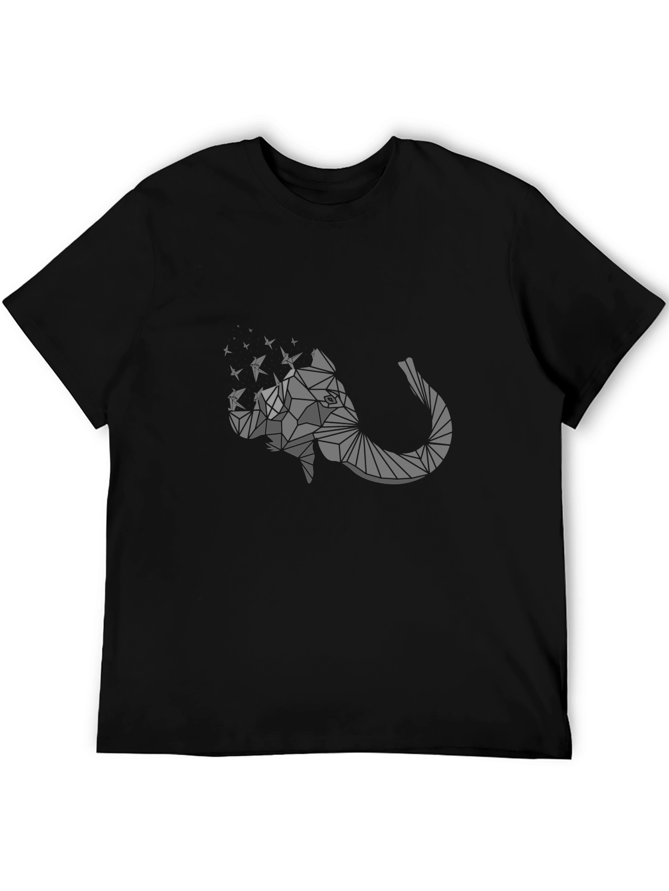 Geometric Elephant Graphic Print Black T-Shirt