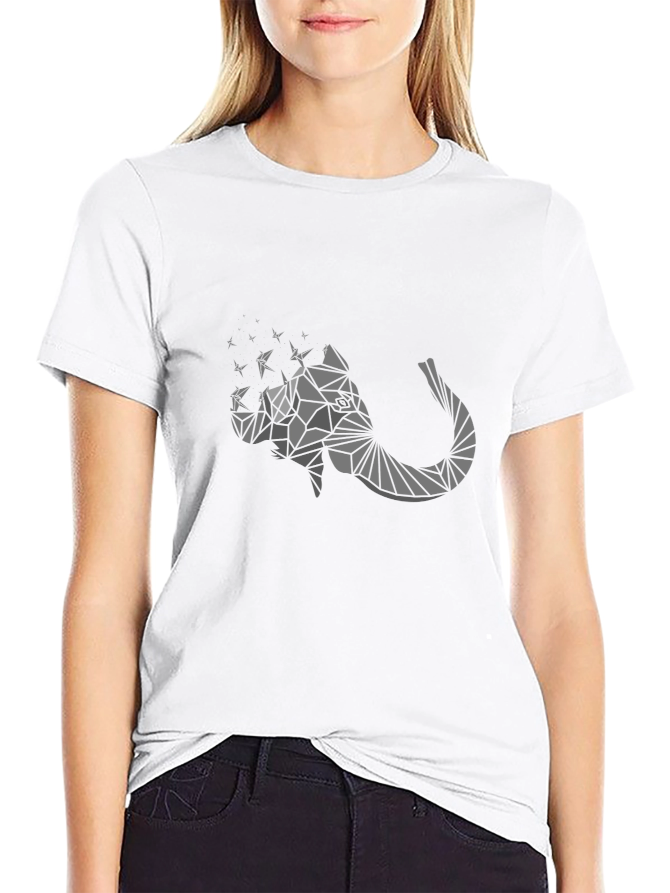Geometric Elephant Graphic Print Black T-Shirt