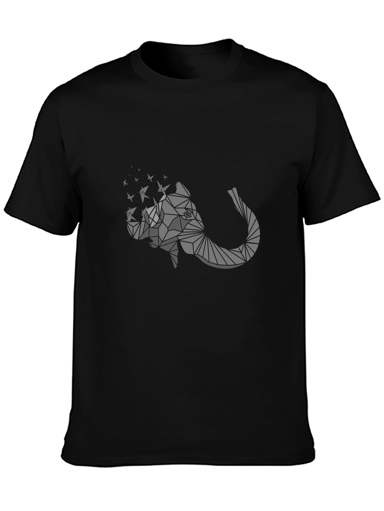 Geometric Elephant Graphic Print Black T-Shirt