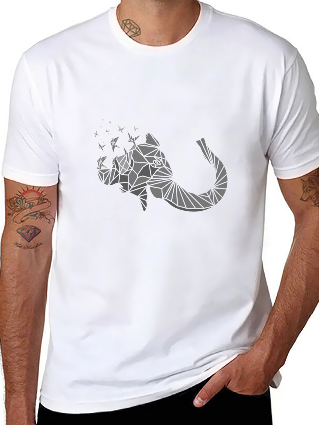 Geometric Elephant Graphic Print Black T-Shirt