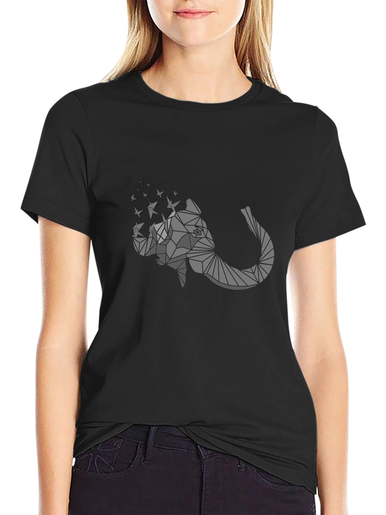 Geometric Elephant Graphic Print Black T-Shirt