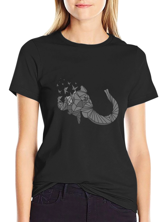 Geometric Elephant Graphic Print Black T-Shirt
