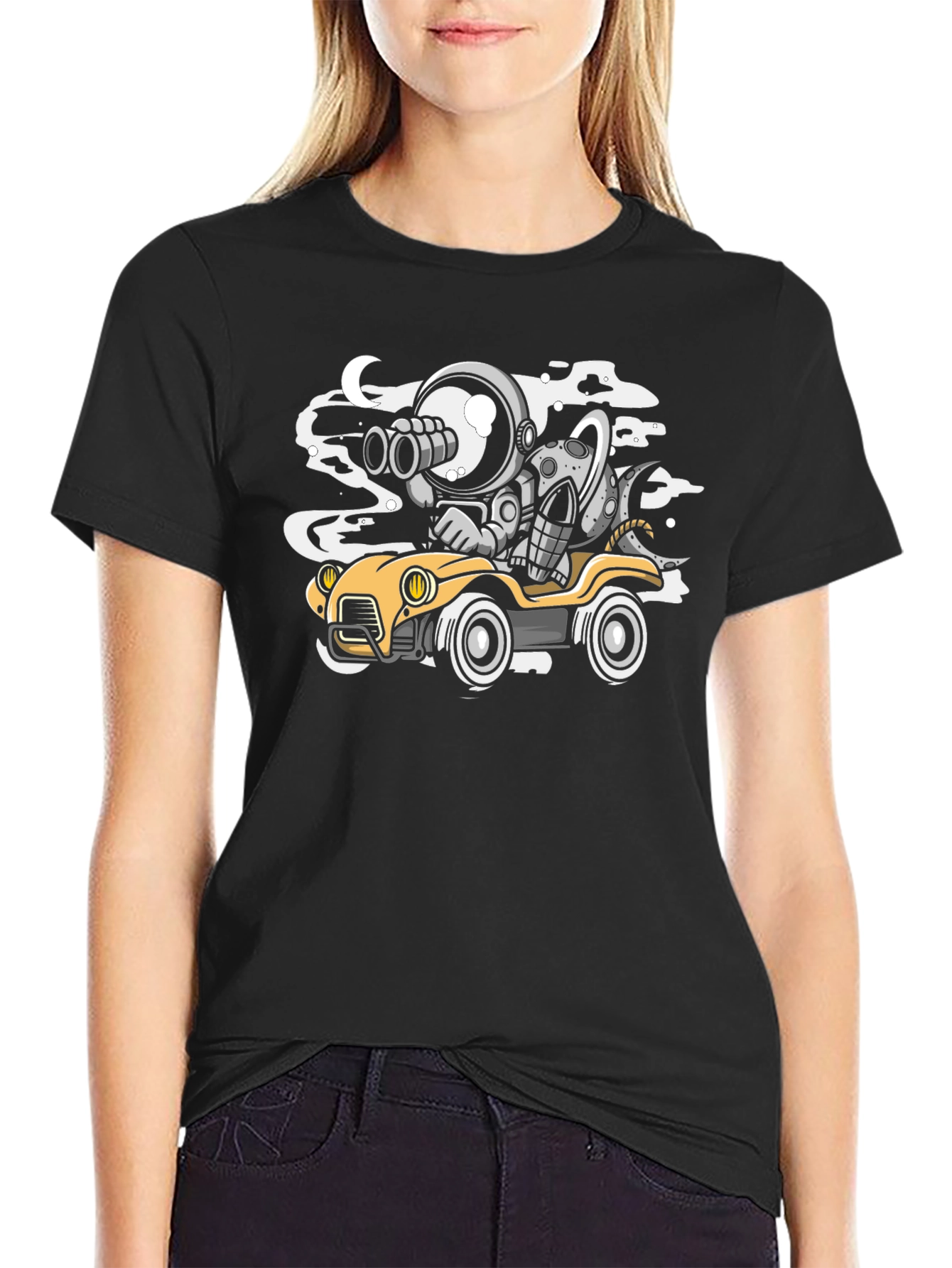 Astronaut & Alien Car Ride Black T-Shirt