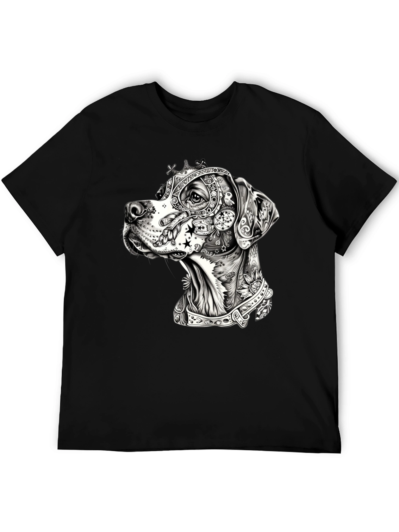 Dog Portrait Graphic Black T-Shirt