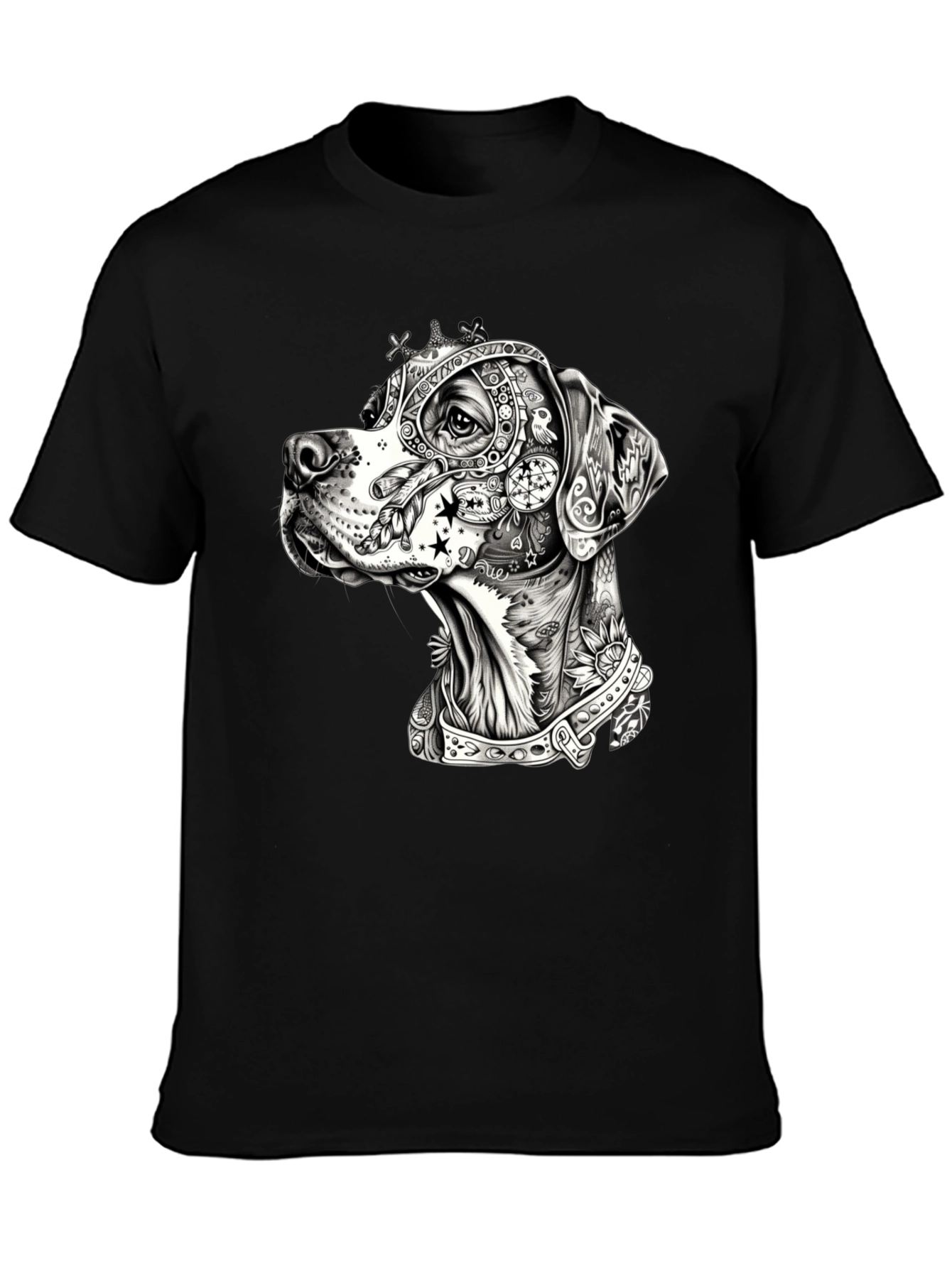 Dog Portrait Graphic Black T-Shirt