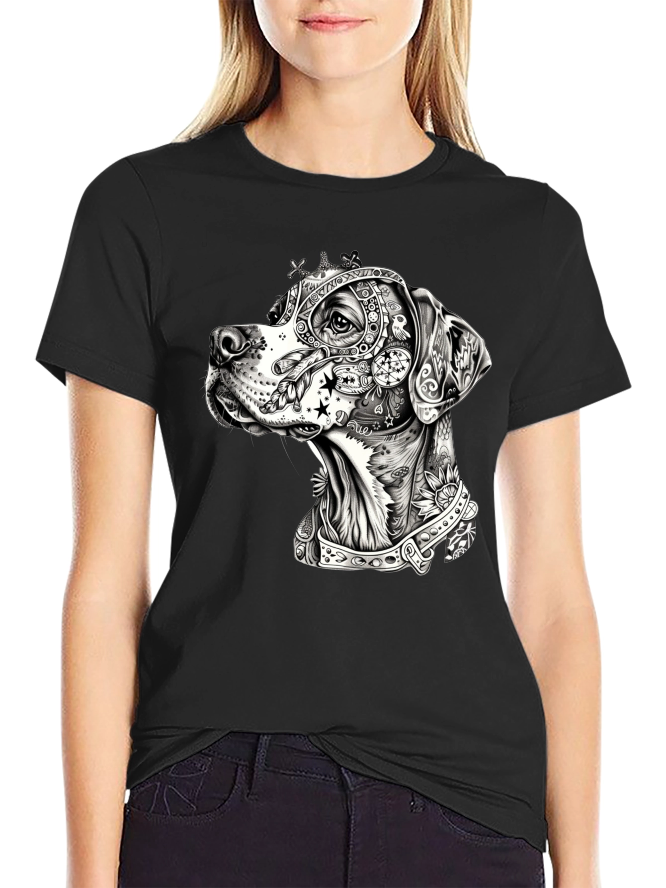 Dog Portrait Graphic Black T-Shirt