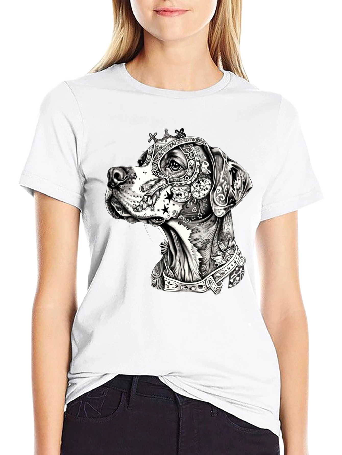 Dog Portrait Graphic Black T-Shirt