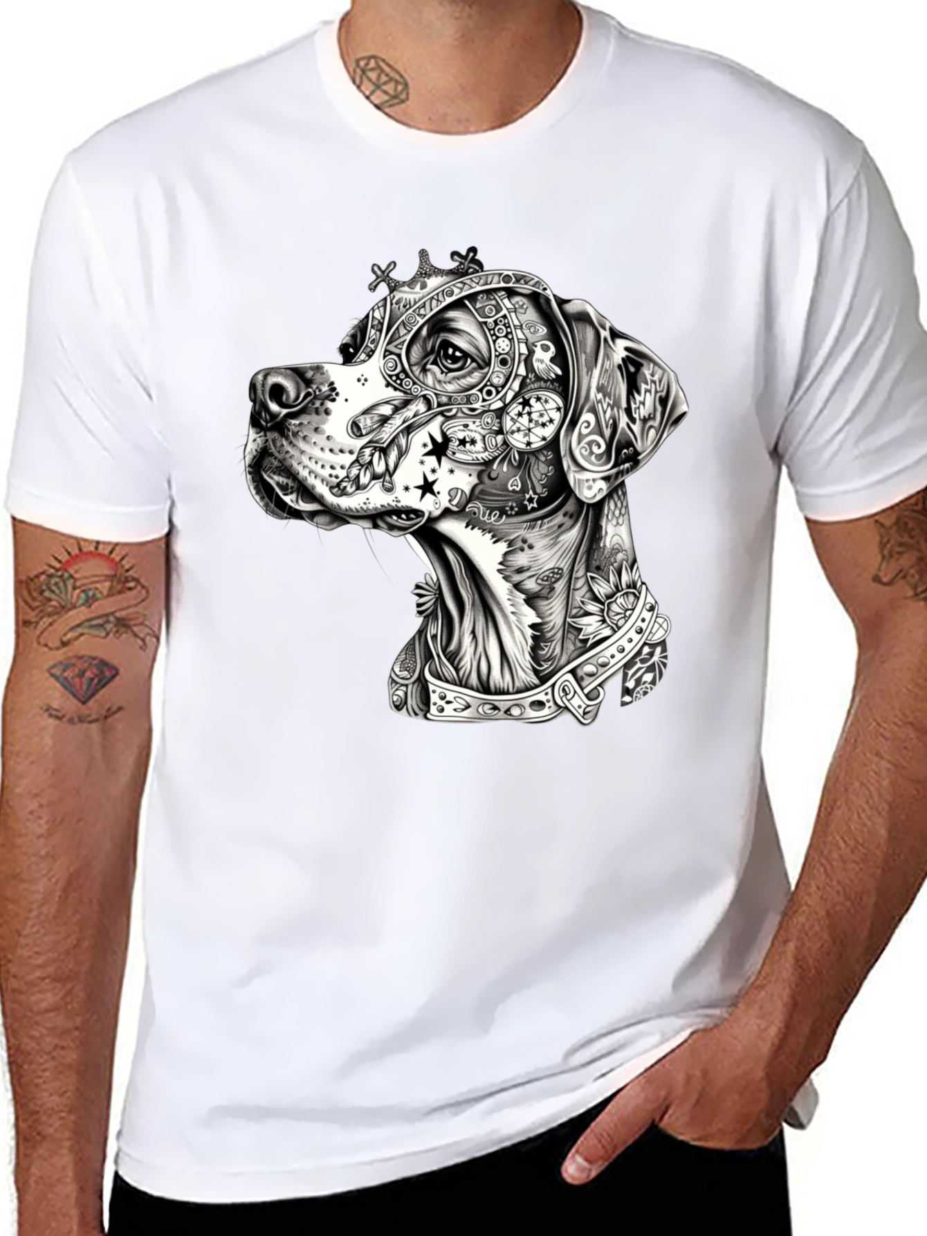 Dog Portrait Graphic Black T-Shirt