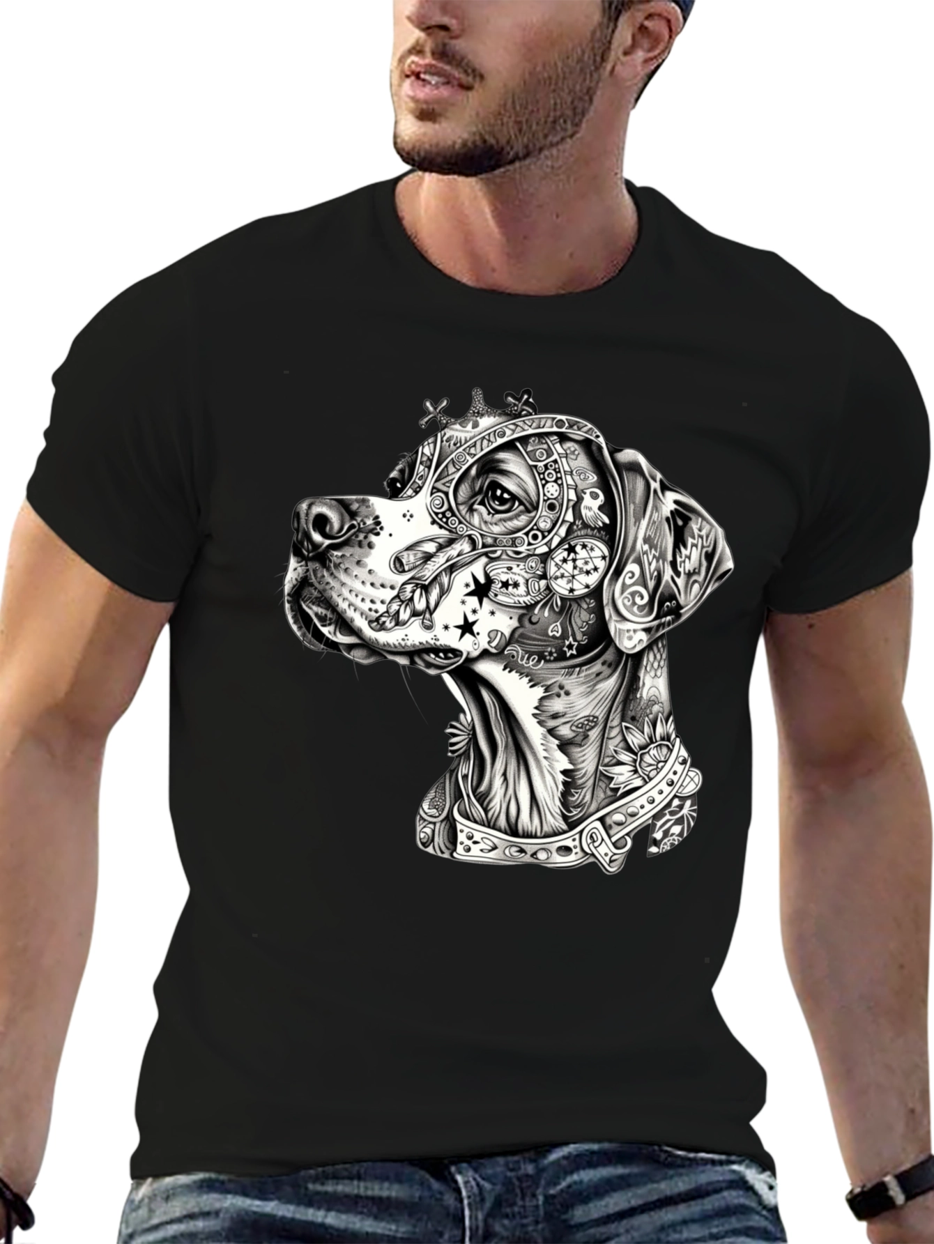 Dog Portrait Graphic Black T-Shirt