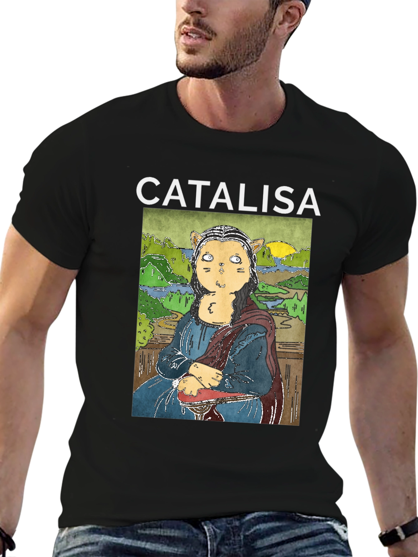 Catalisa Cat Mona Lisa Art T-Shirt