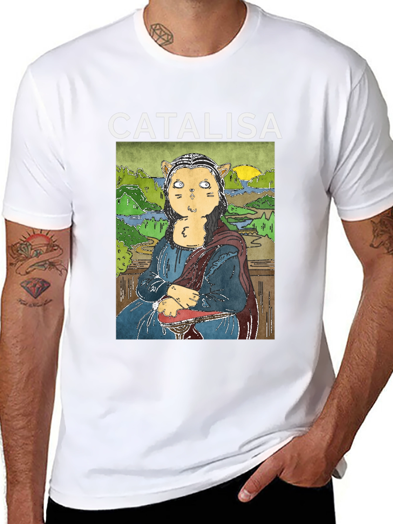 Catalisa Cat Mona Lisa Art T-Shirt