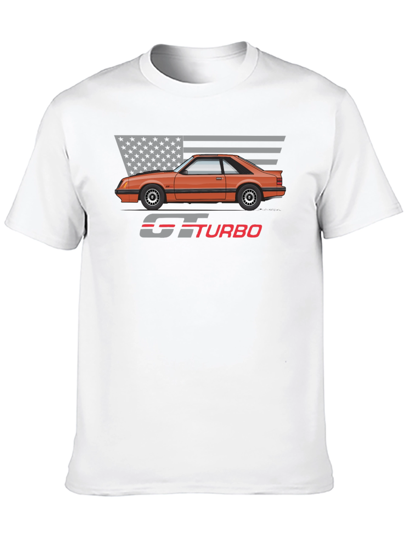 GT Turbo Car Graphic T-Shirt - American Flag Design