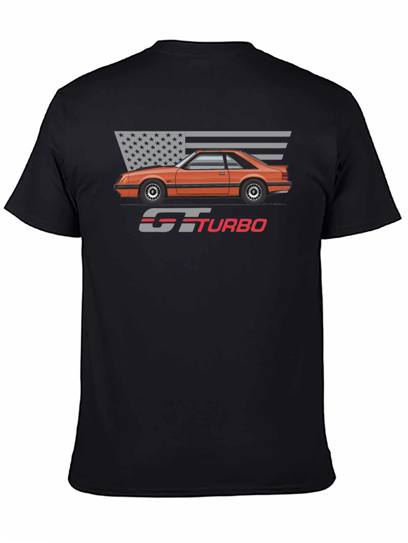 GT Turbo Car Graphic T-Shirt - American Flag Design