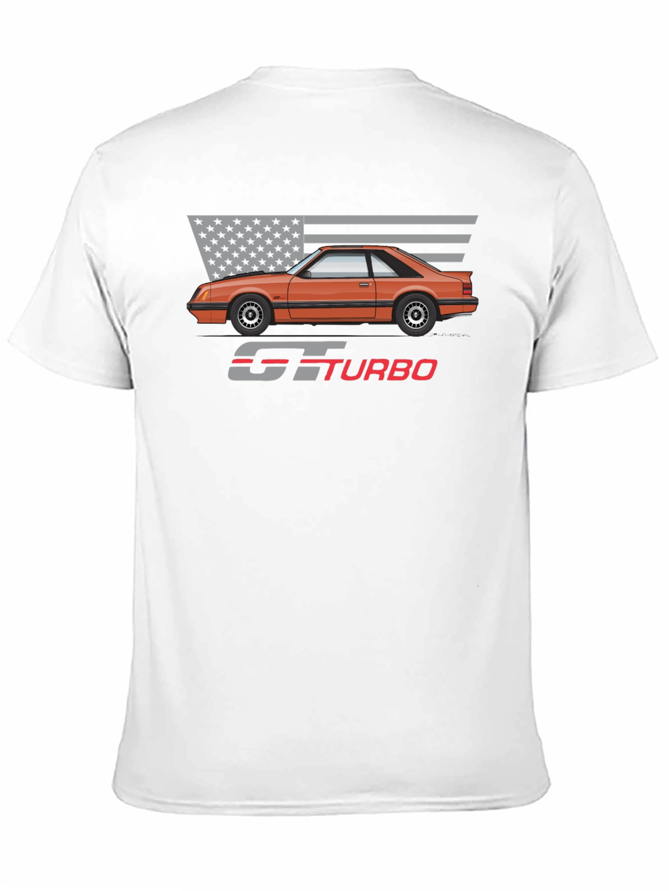 GT Turbo Car Graphic T-Shirt - American Flag Design