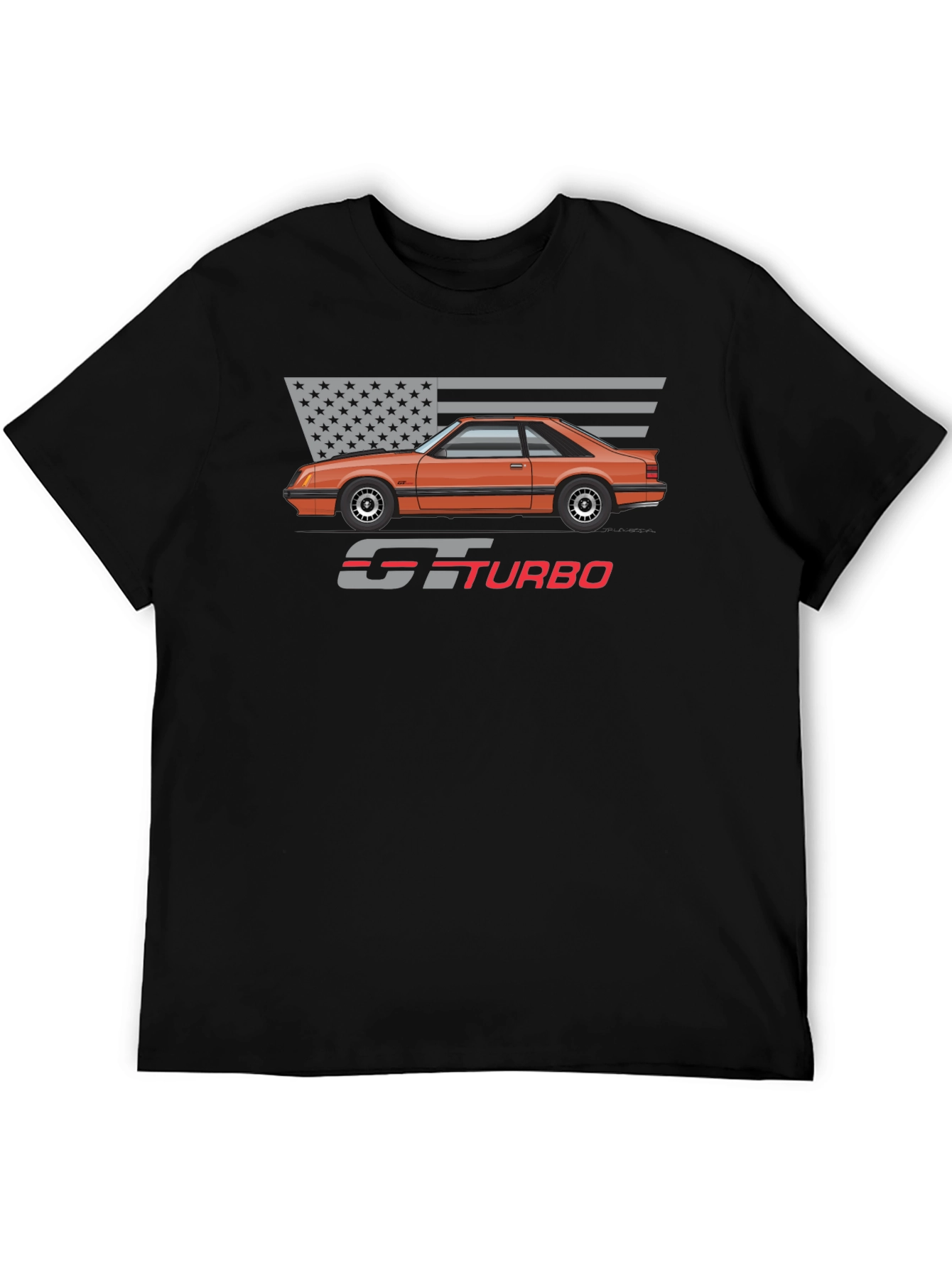 GT Turbo Car Graphic T-Shirt - American Flag Design