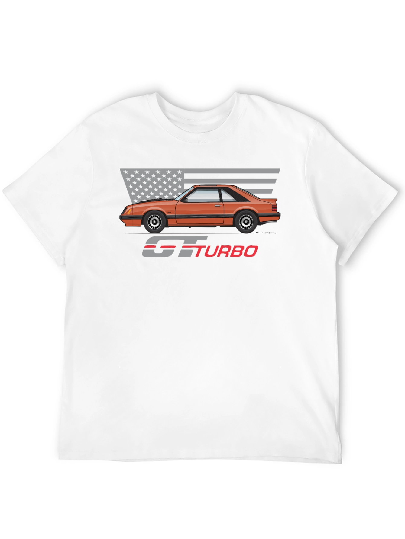 GT Turbo Car Graphic T-Shirt - American Flag Design