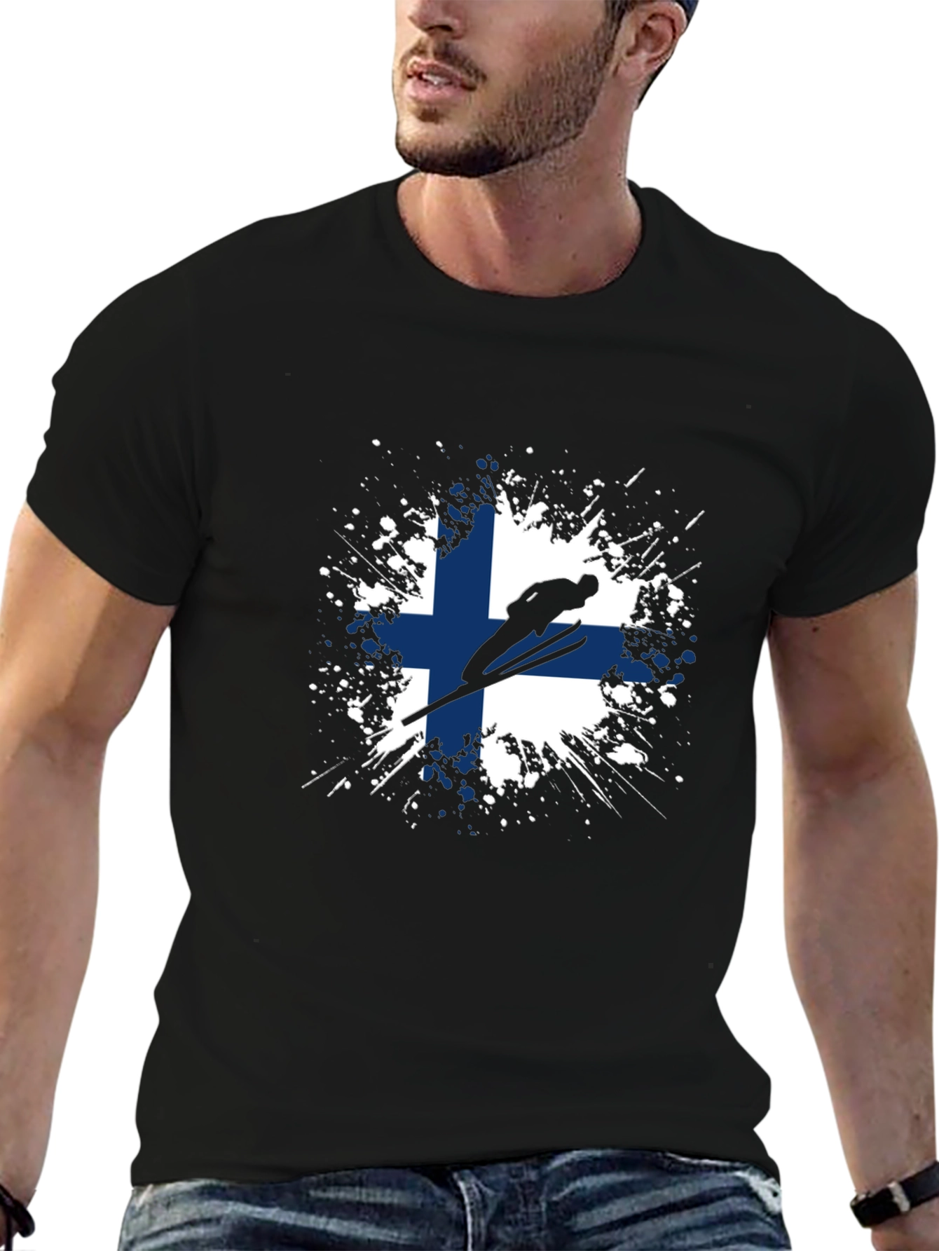 Finland Flag Ski Jump Black T-Shirt