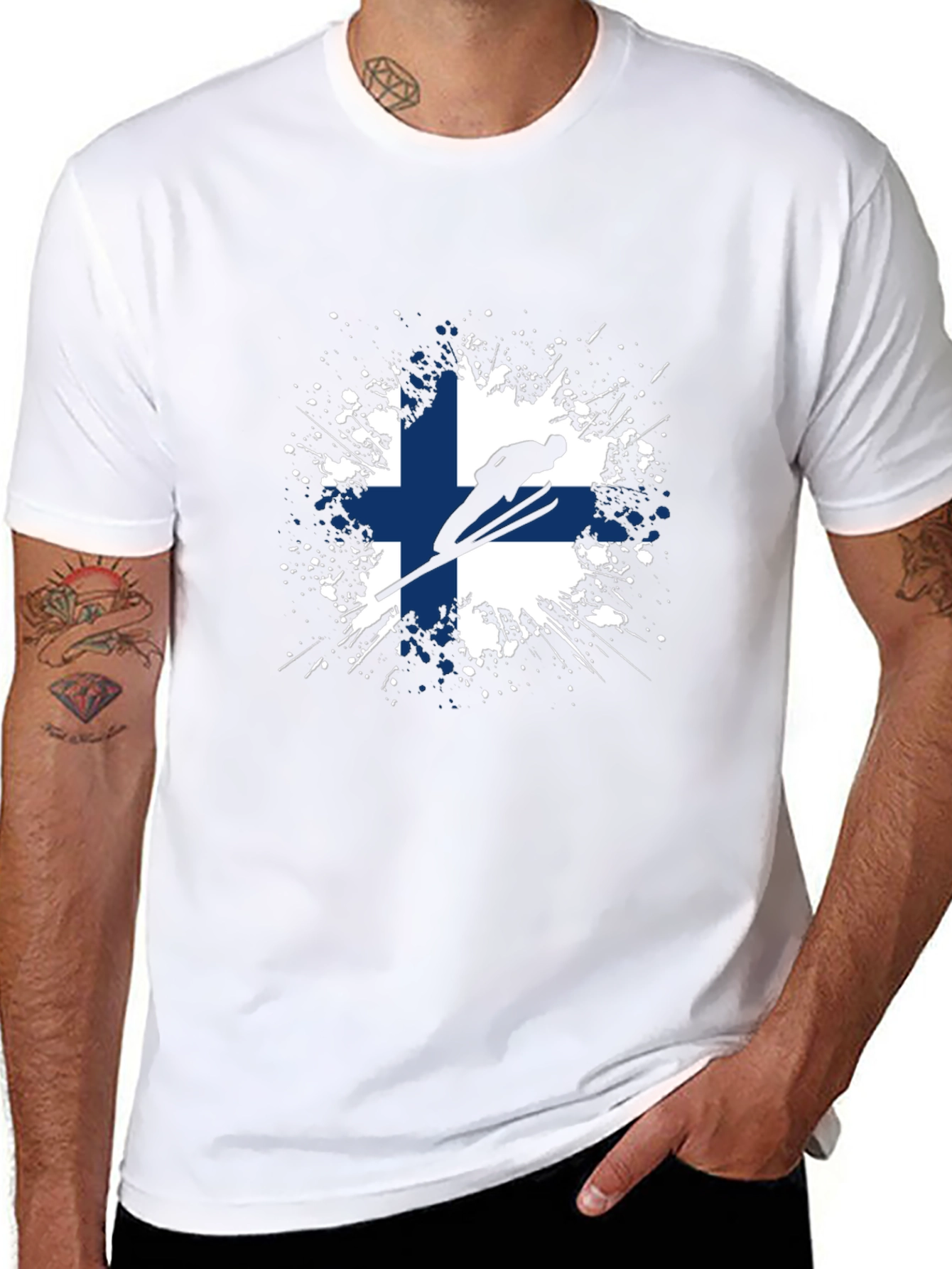 Finland Flag Ski Jump Black T-Shirt