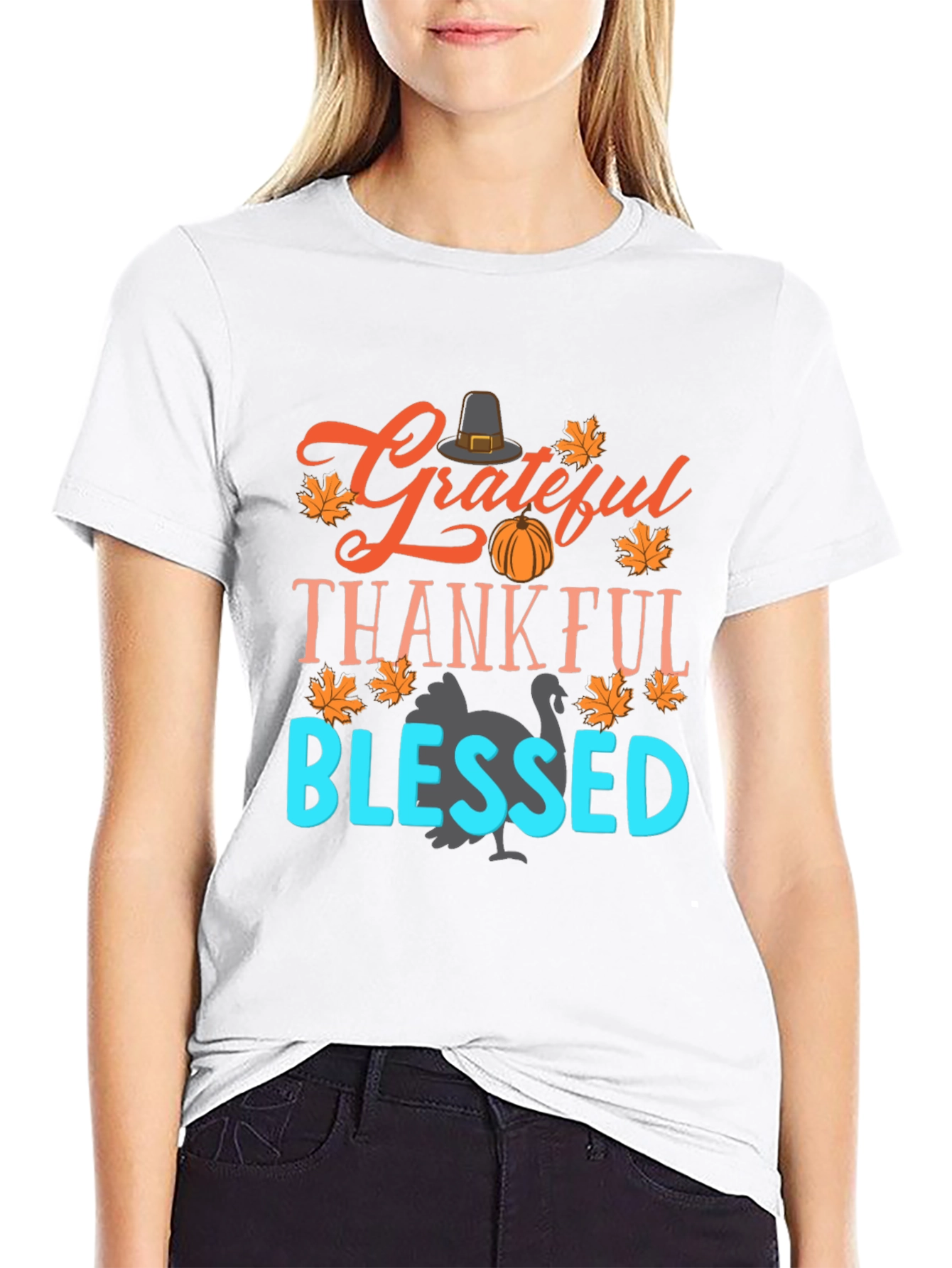 Grateful Thankful Blessed Thanksgiving Graphic Tee