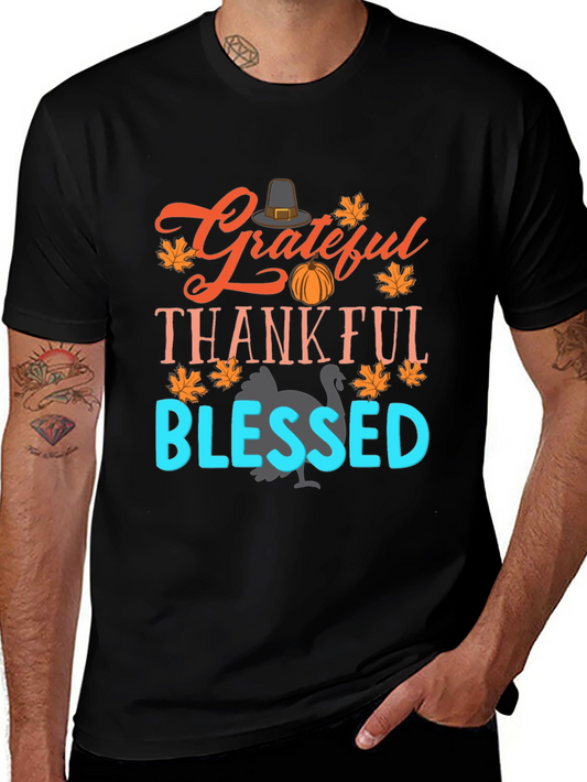 Grateful Thankful Blessed Thanksgiving Graphic Tee