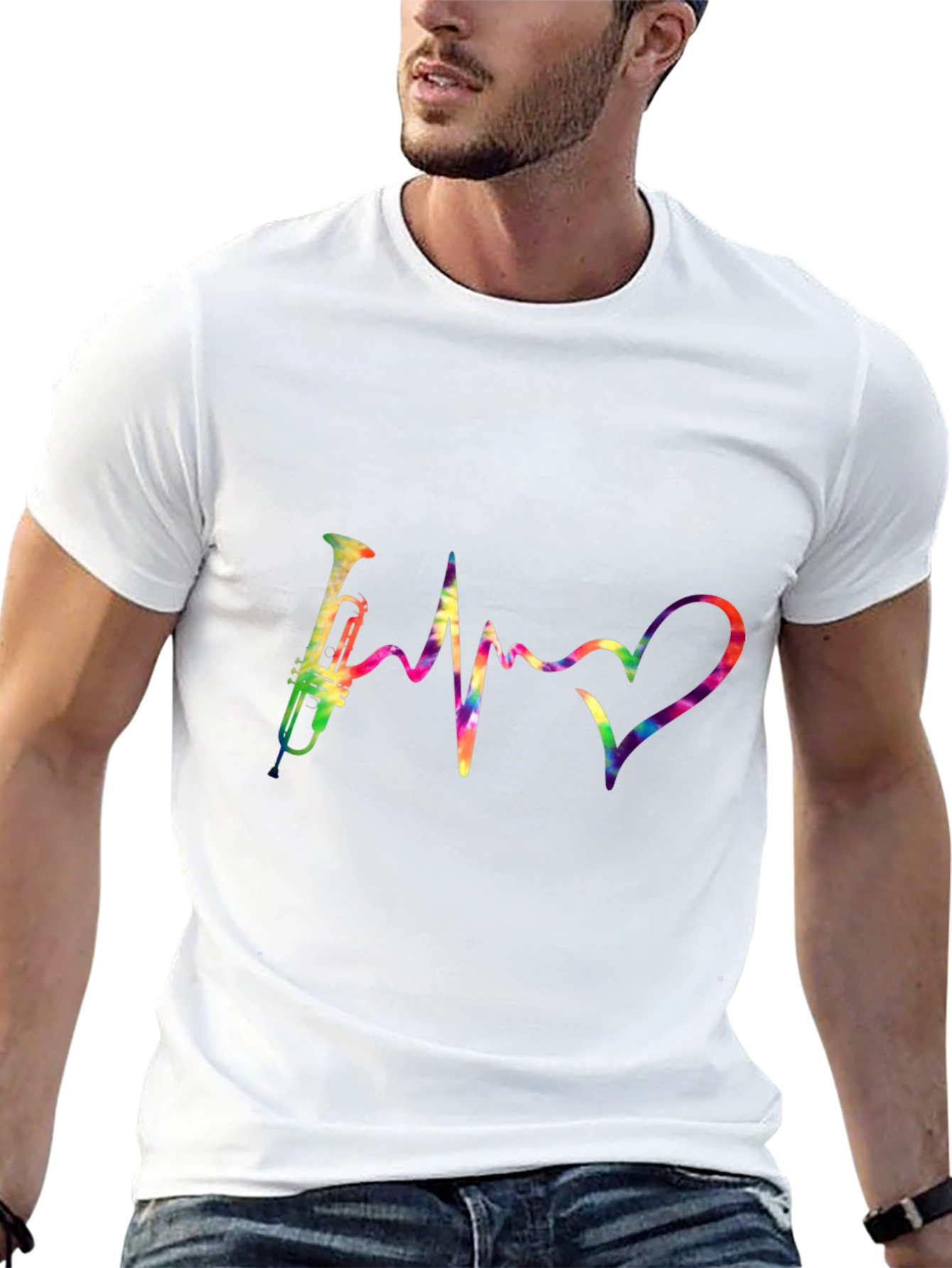 Trumpet Heartbeat Graphic Tee - Music Lover Shirt