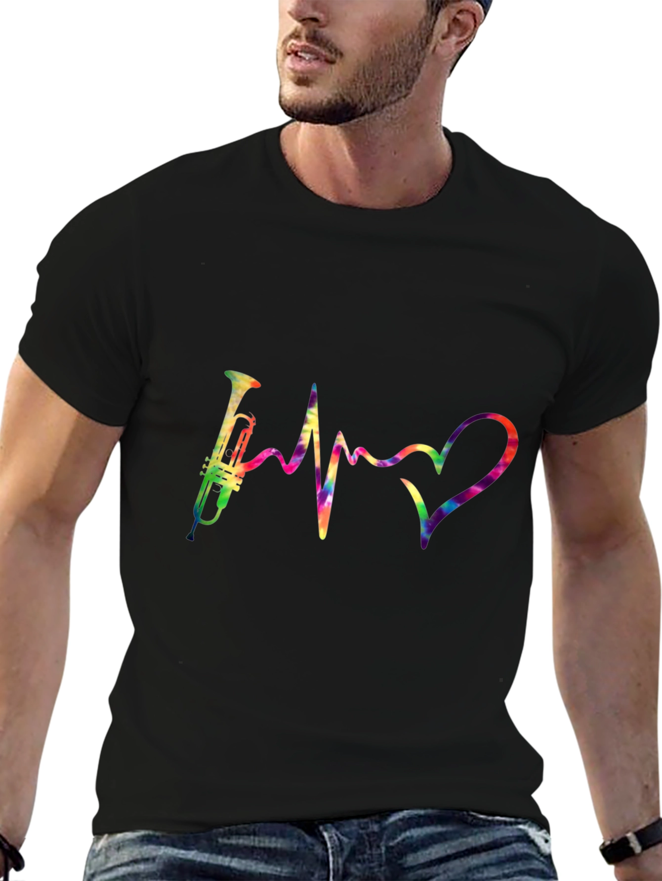 Trumpet Heartbeat Graphic Tee - Music Lover Shirt