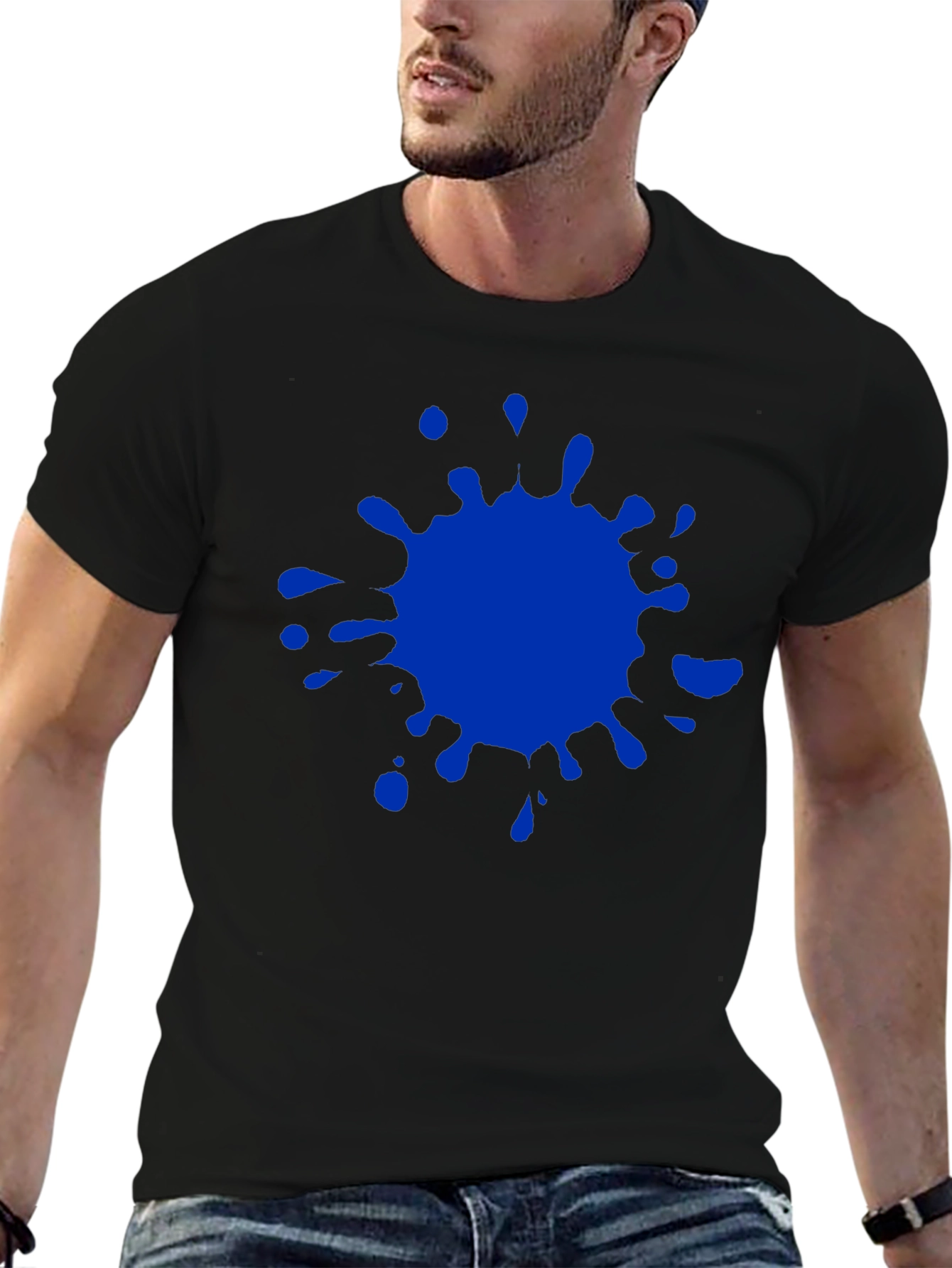 Blue Splatter Graphic Tee - Mens Casual Crew Neck