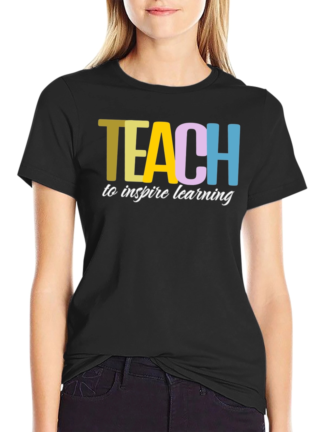 Teach to Inspire Learning Black Cotton T-Shirt