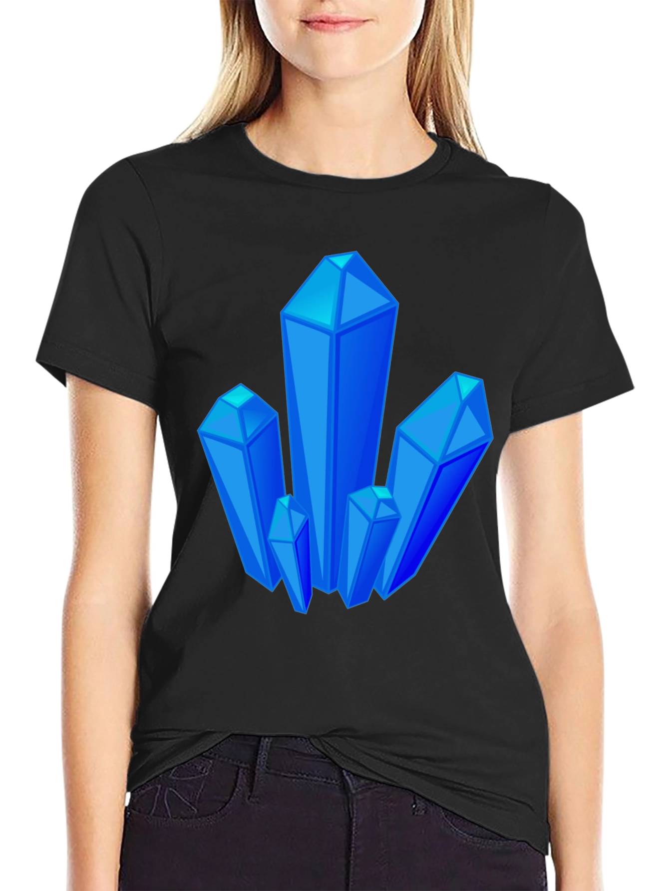 Blue Crystal Graphic Black T-Shirt